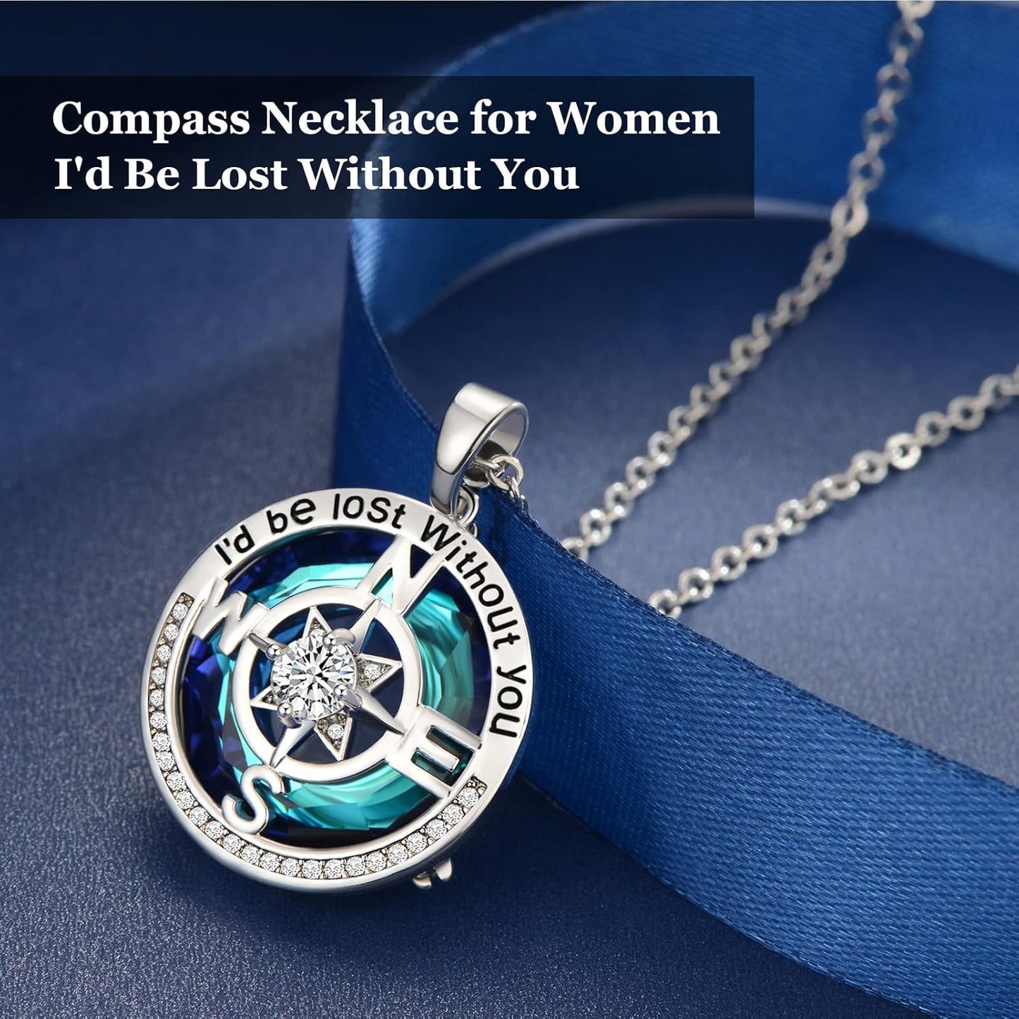 Compass Necklaces for Womens Jewelry for Wife Birthday Gift Ideas Wedding Anniversary Birthday Gifts for Her Gifts for Wife Sapphire Jewelry for Women, 18k Real Gold Filled S925 Sterling Silver Based