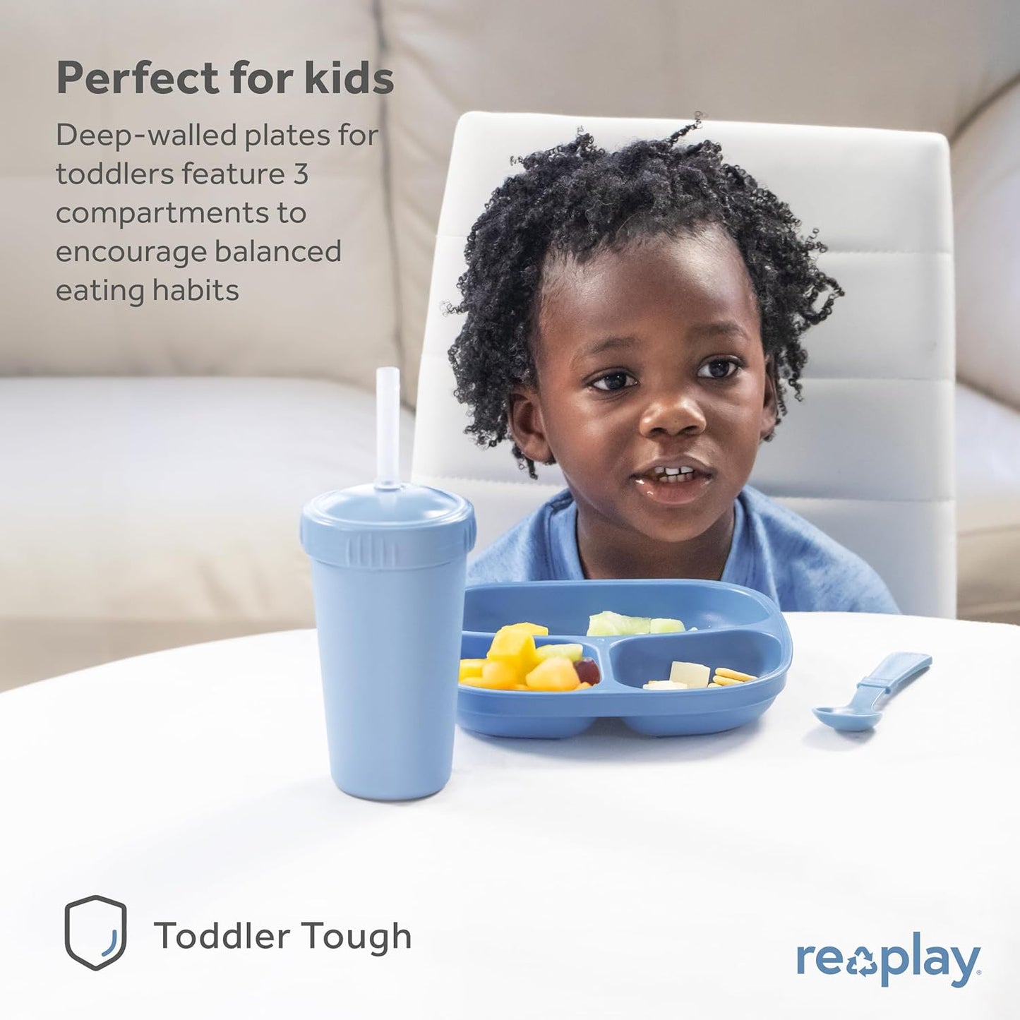 Re-Play Divided Toddler Plates with Deep Sides and Three Compartments for Easy Self Feeding | BPA Free | Dishwasher Safe | Modern Pink