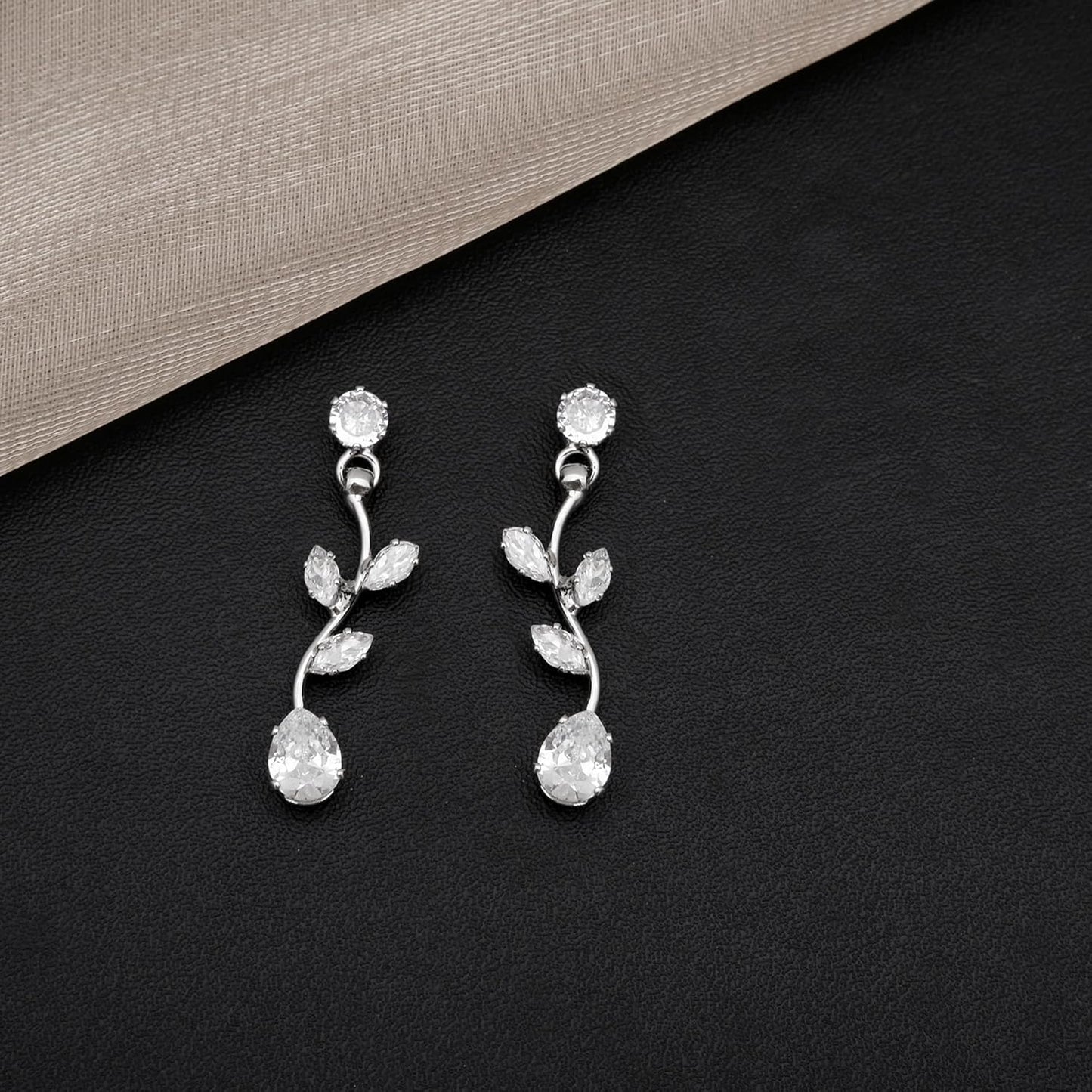 Elegant Bridal Jewelry Sets for Wedding Bride Leaf Shape Cubic Zirconia Necklace Earrings Bracelet Set Prom Costume Accessories