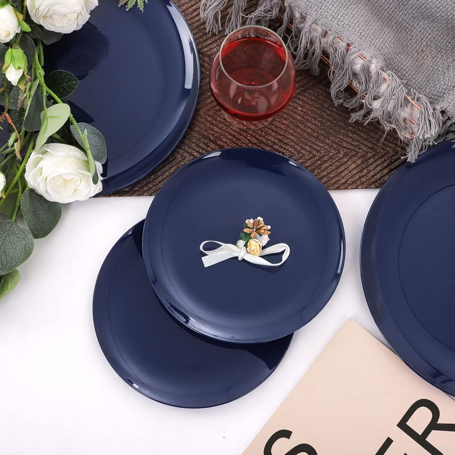 PULOTE 100PCS Blue Plastic Plates - Heavy Duty Navy Blue Disposable - Include 50PCS 10.25inch Dinner & 50PCS 7.5 inch Dessert/Salad Plates - Ideal for Party & Labor Day