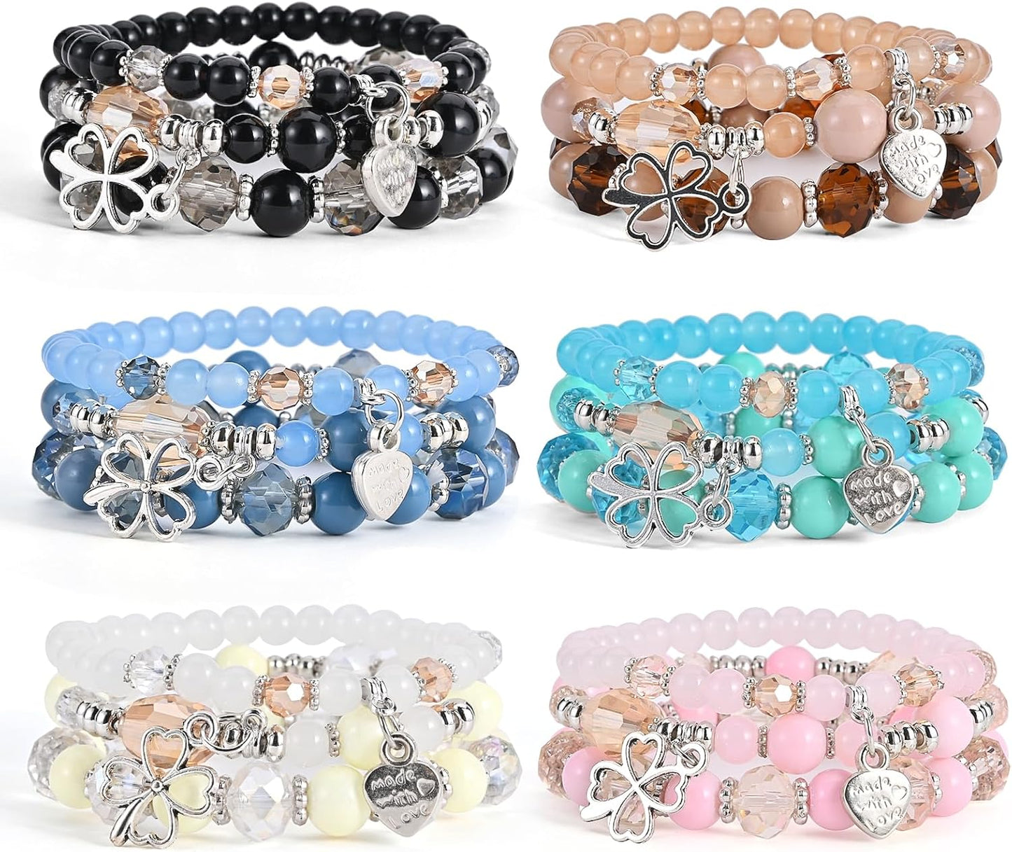 Bohemian Bracelet Sets for Women - 6 Sets Stackable Stretch Bracelets Multi-color Boho Jewelry for Women Hippie Bracelets Dainty Jewelry