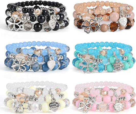 Bohemian Bracelet Sets for Women - 6 Sets Stackable Stretch Bracelets Multi-color Boho Jewelry for Women Hippie Bracelets Dainty Jewelry