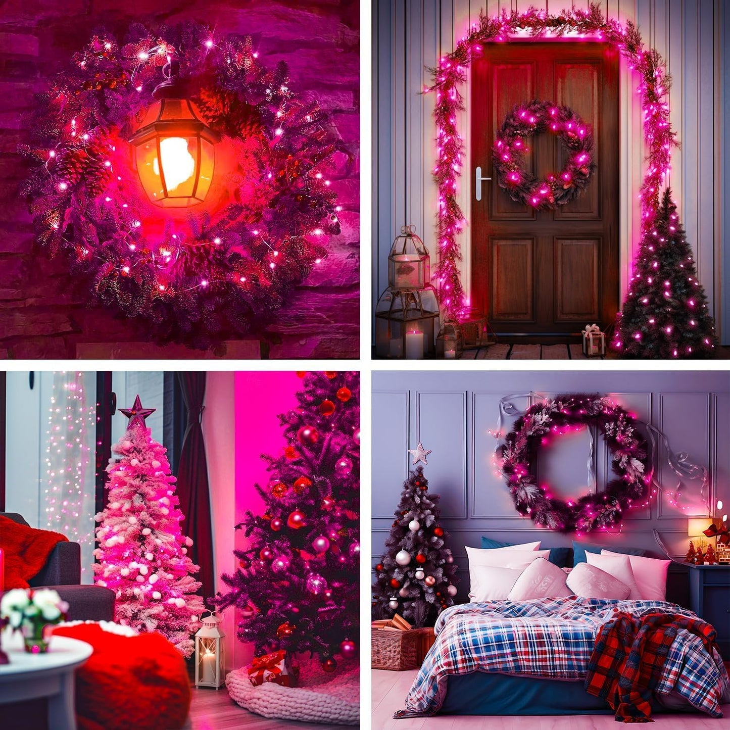 JMEXSUSS 200 LED Pink Christmas Lights for Decor, 66ft Pink String Lights Indoor Outdoor Clear Wire, Rose Color LED Fairy Light Plug in for Girls Room Wall Christmas Tree Party Decorations