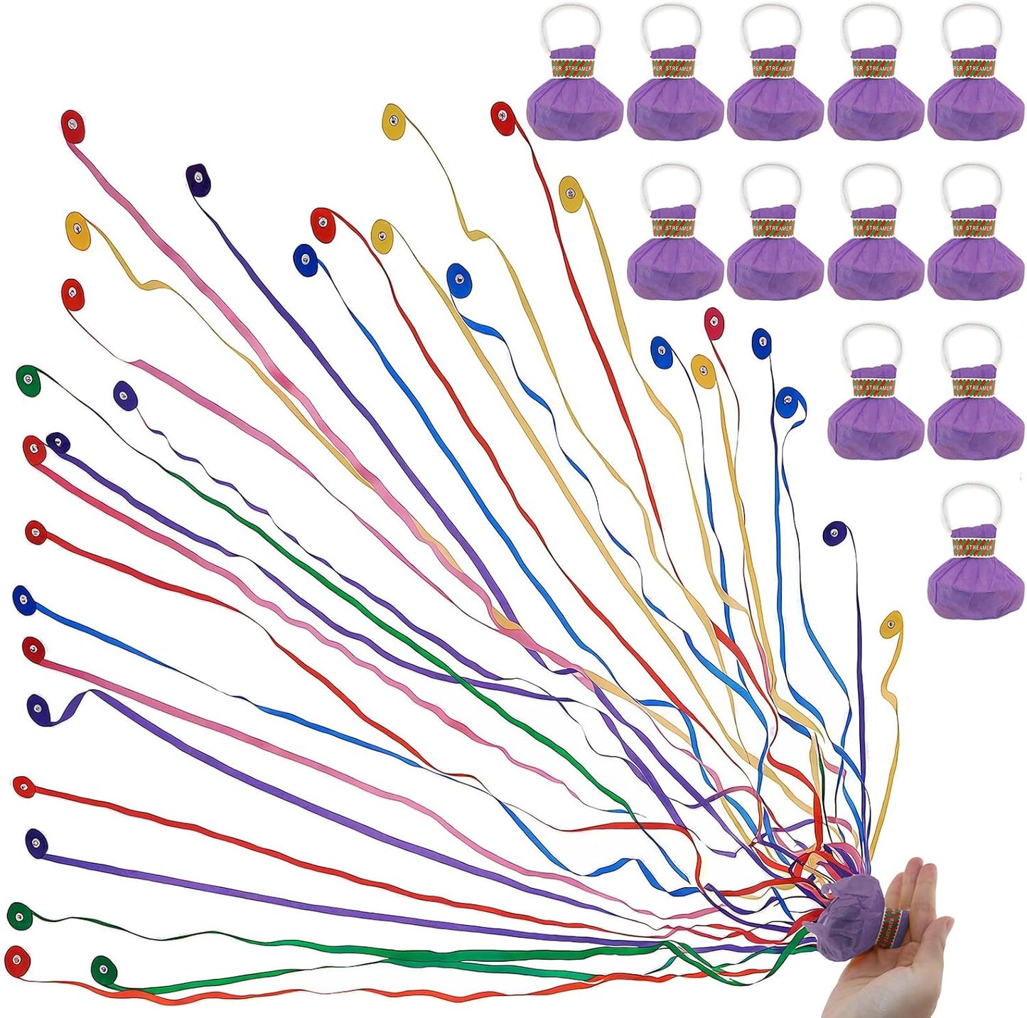 12 pcs Confetti Popper Hand Throw Streamers, No Mess Colorful Streamer Poppers, for Baby Shower, Party Celebrations, Wedding, Birthday (Purple)