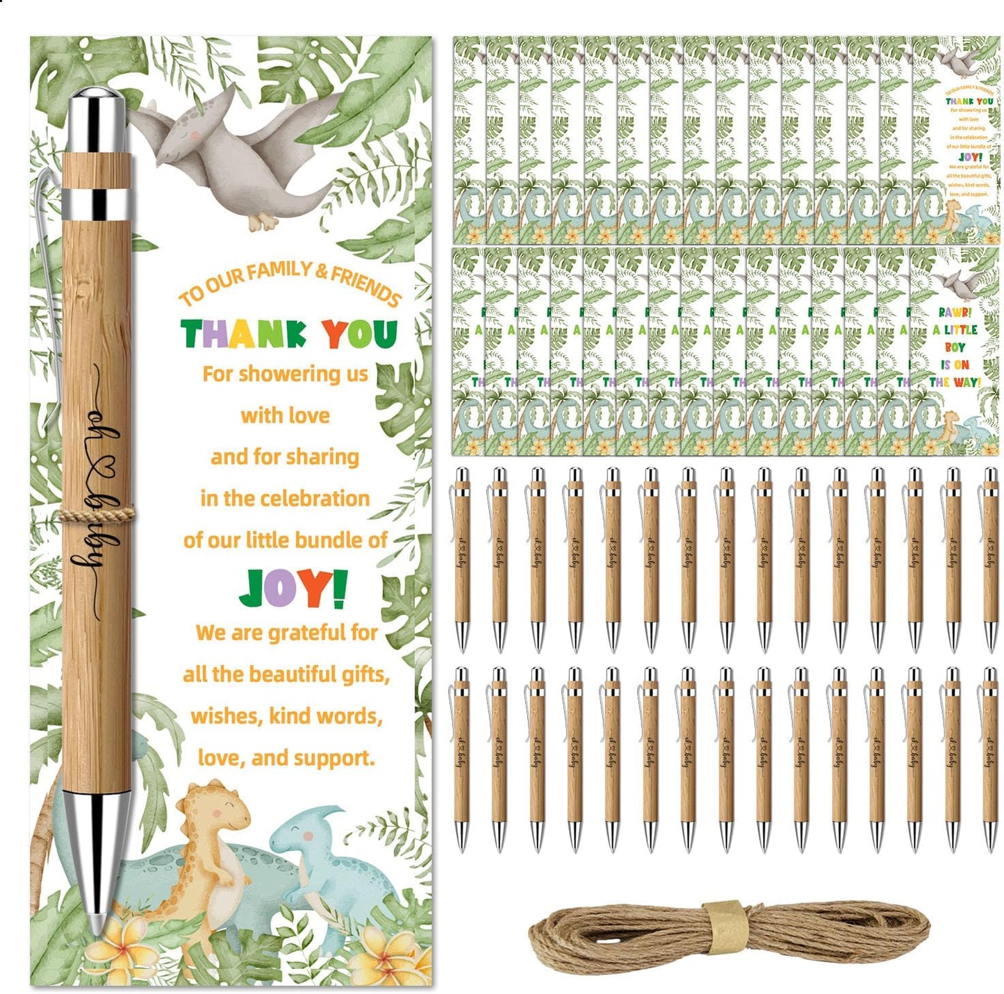 30 Pcs Baby Shower Gifts for Guests, Baby Shower Sets, Included Bamboo Pens Greeting Cards, Gender Reveal Party Supplies for Boys, Dinosaur Birthday Decorations for Games Prizes