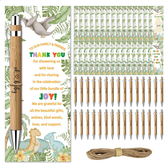 30 Pcs Baby Shower Gifts for Guests, Baby Shower Sets, Included Bamboo Pens Greeting Cards, Gender Reveal Party Supplies for Boys, Dinosaur Birthday Decorations for Games Prizes