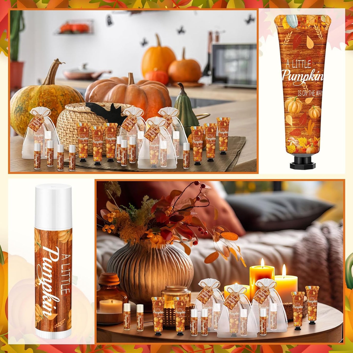 48 Sets 192 Pcs Fall Thanksgiving Baby Shower Gifts Bulk Thanksgiving Little Pumpkin Hand Cream and Lip Balm Baby Shower Party Favors Travel Size for Guests Wedding Party Supplies