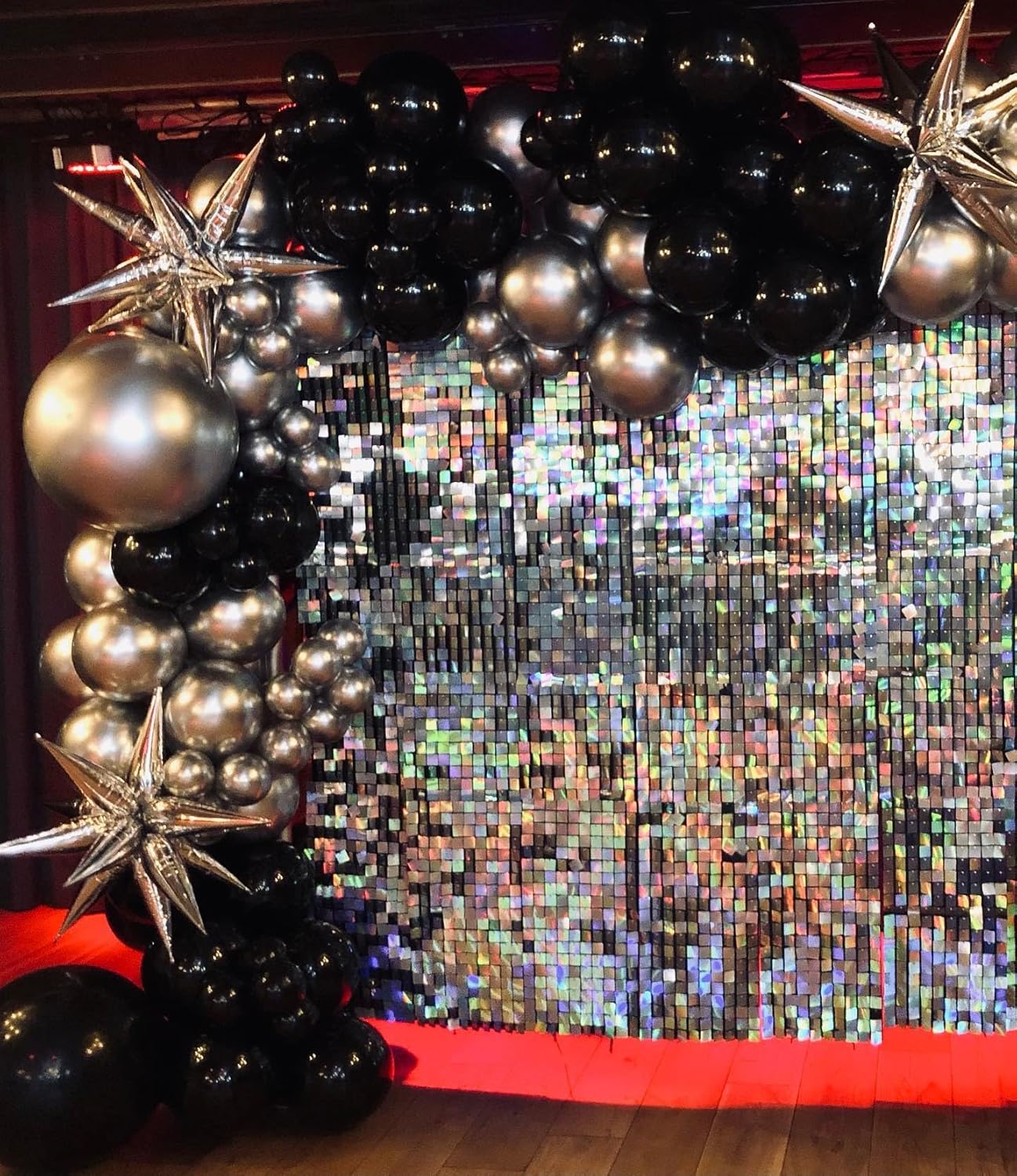 Black and Silver Balloon Arch Kit, 201Pcs Explosion Star Black Metallic Silver with Confetti Balloon Garland kit, Different Size Balloons for Anniversary Birthday Disco Party Decorations