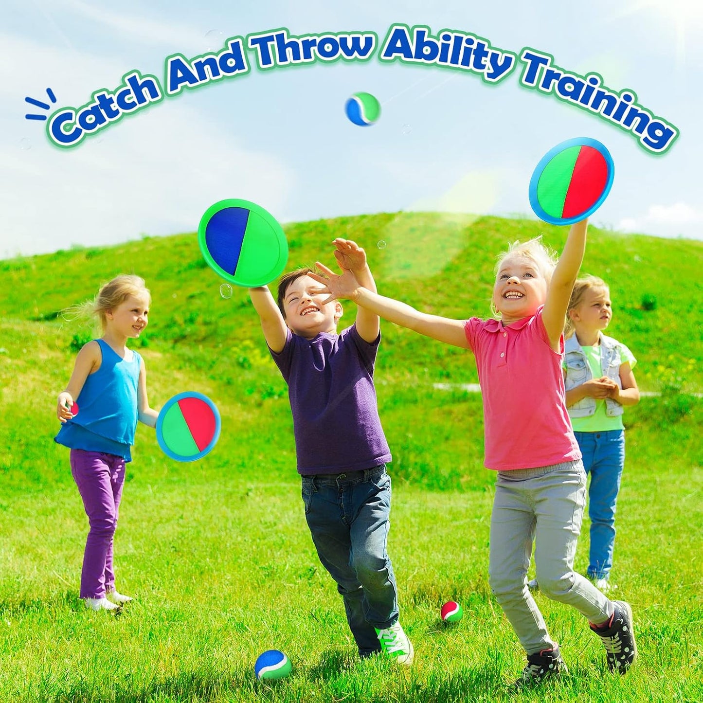 Charniol Kids Toys Toss and Catch Game Set 12 Paddles 6 Balls Beach Game Outdoor Ball Sports Games Toss and Catch Ball Set with Paddles Ball Nylon Catch Toys for Kids Adults