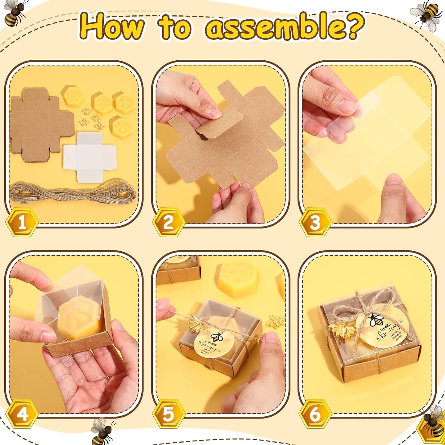 24 Set Baby Shower Bee Party Favors Honeycomb Bee Soap Handmade Scent Soaps with Gift Box Thank You Cards cute Charms for Guest Gender Reveal Keepsake Wedding gifts Decorations (Solid)