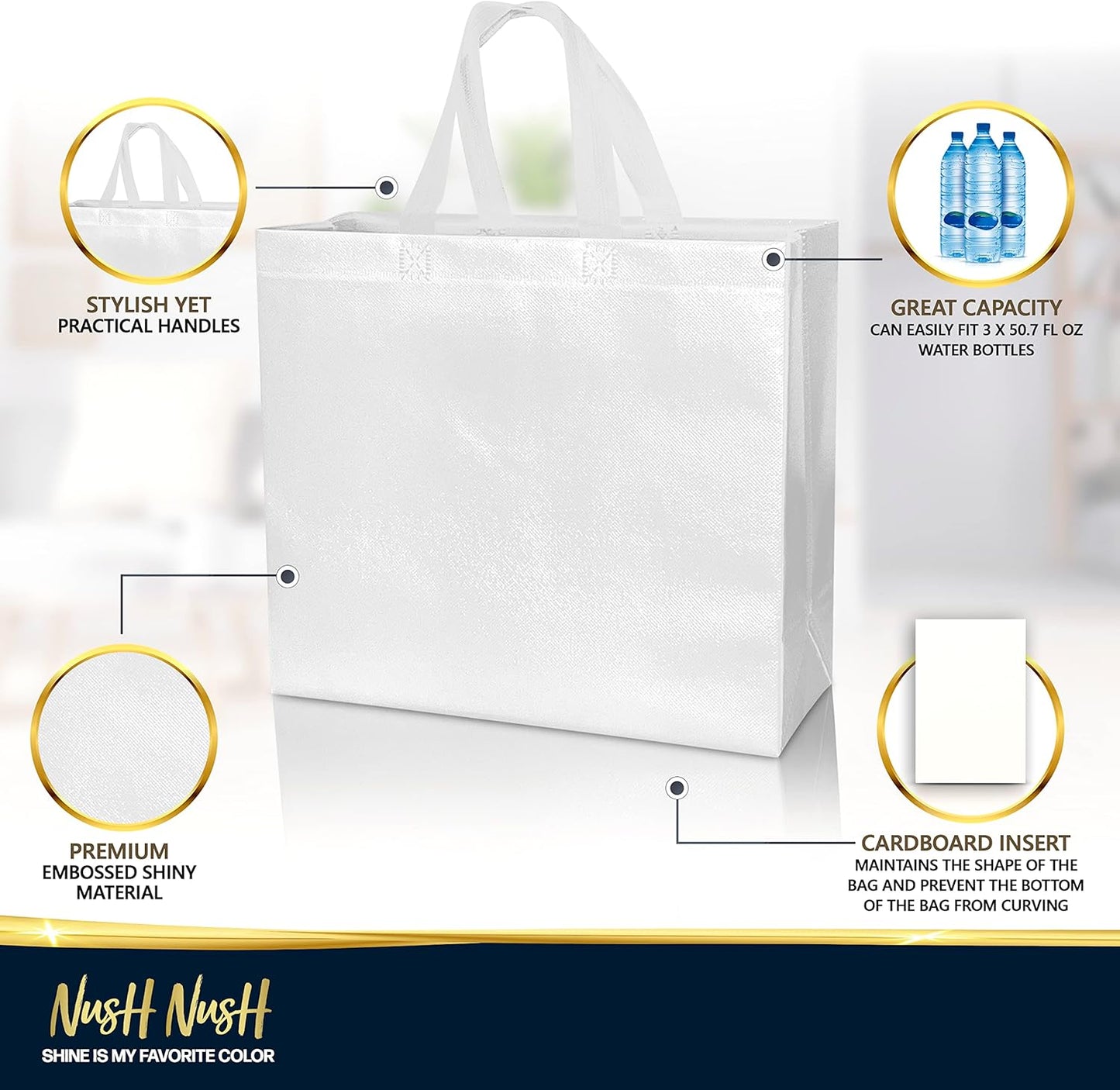 Nush Nush Large White Gift Bags Bulk - Set of 30 Reusable White Gift Bags Large Size With Handles - For Small Business Use, Wedding Gifts, Birthday Party Favor, Christmas, Holidays - 13x5x11 Size