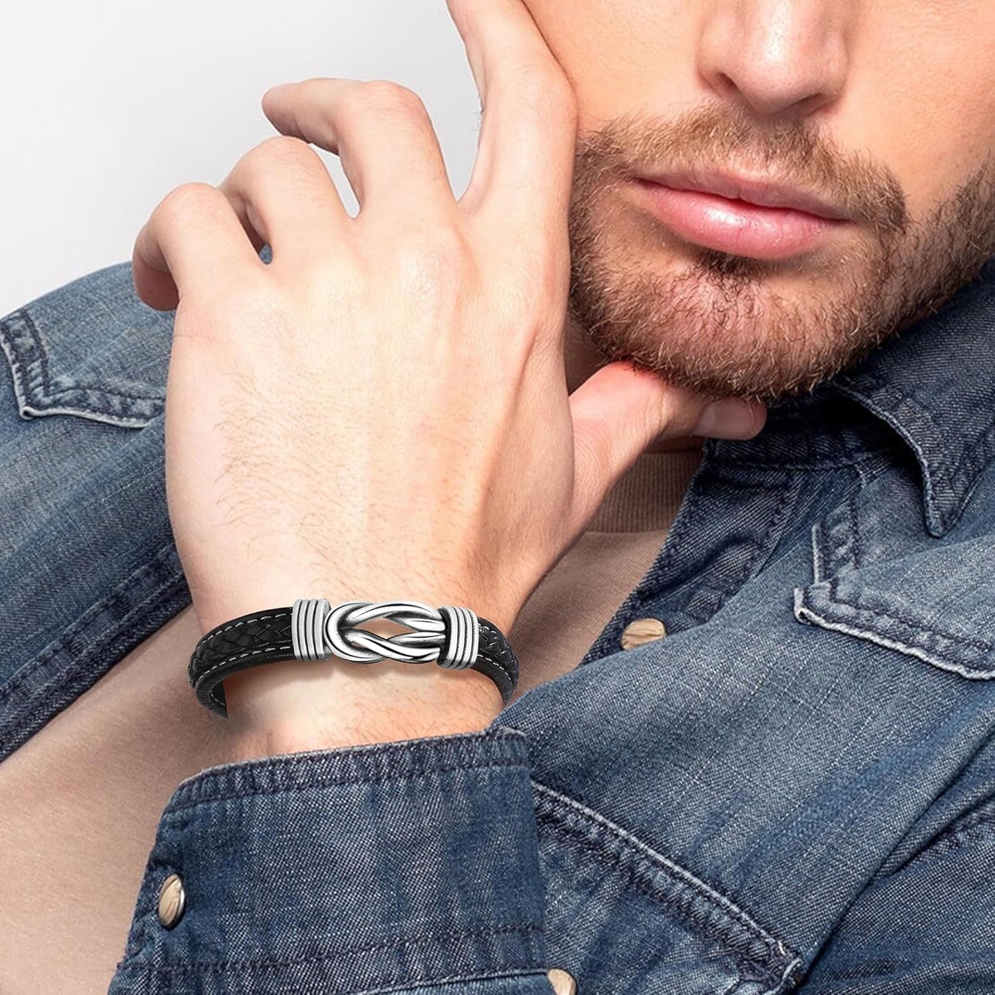 𝗞𝗻𝗼𝘁 𝗕𝗿𝗮𝗰𝗲𝗹𝗲𝘁 𝗚𝗶𝗳𝘁𝘀 𝗳𝗼𝗿 𝗠𝗲𝗻 Brown Braided Leather Stainless Steel Infinity Bracelets Lettering Love You Forever Gifts for Son Grandson Husband Boyfriend Brother Always Linked Together