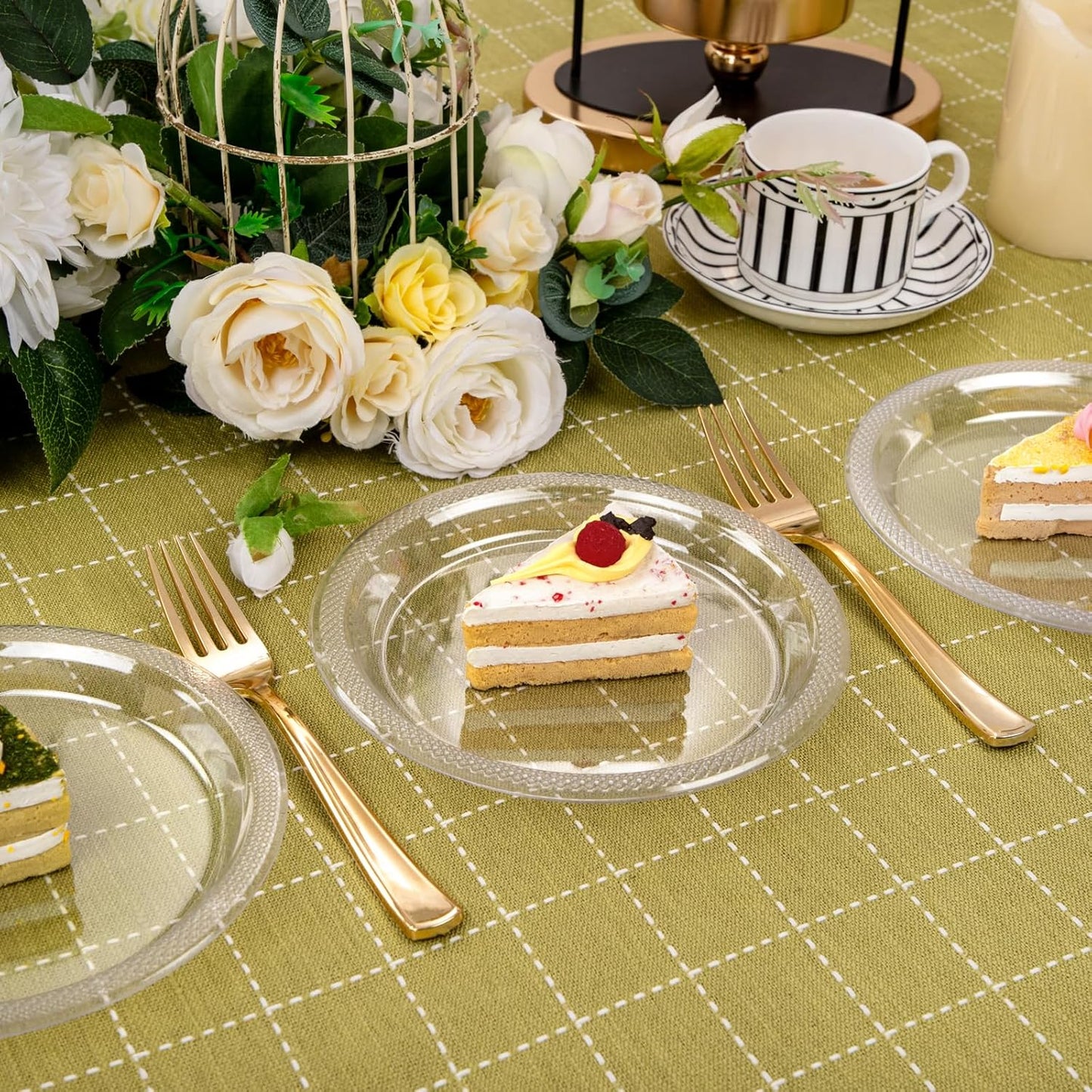 WELLIFE 7 Inch Clear Dessert Plates 150 Count, Clear Disposable Plastic Plates for Party Dessert Cake Appetizers Salad Wedding Engagement St. Patrick's Day Easter