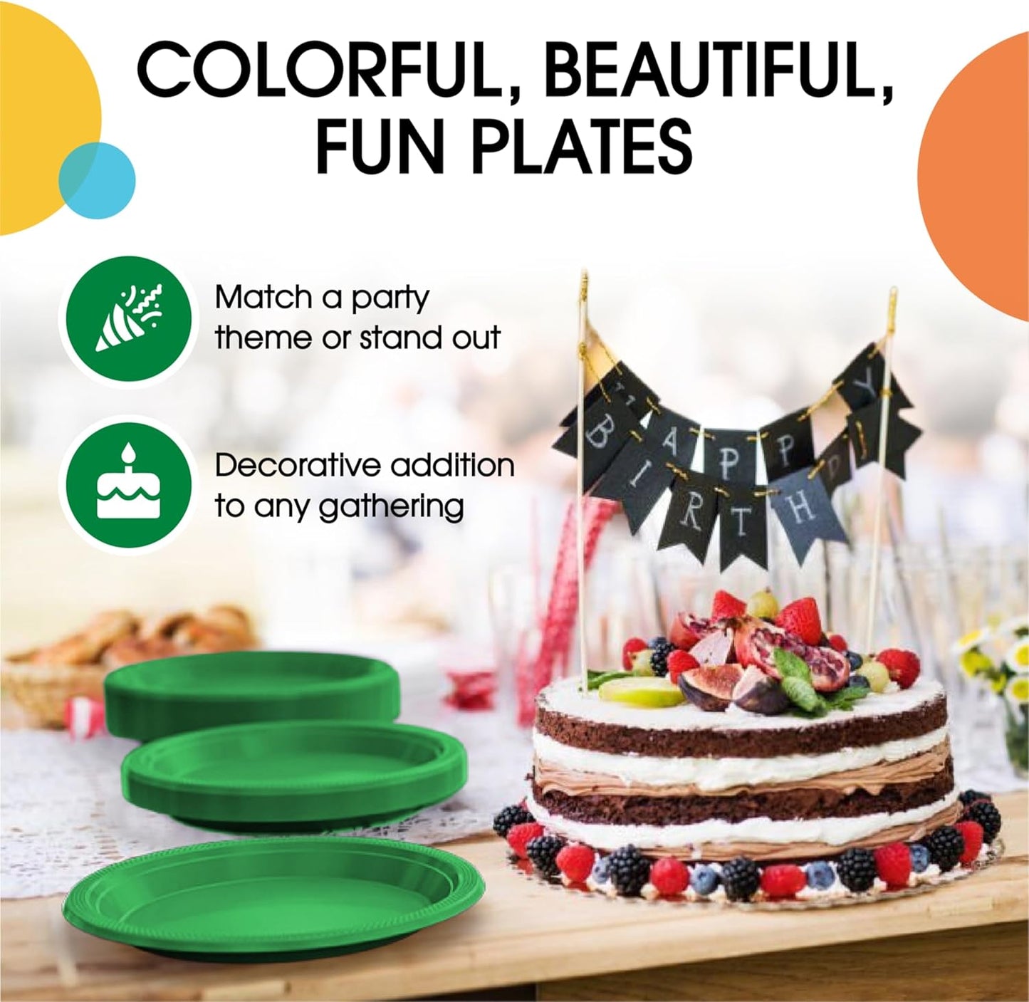 Party Solids Green Plastic Plates Bulk 7" Green Disposable Plates For Party Supplies 600 Pieces Disposable Dinner Plate Heavy Duty 350 GSM Plate Sets, Plastic Dinnerware Sets