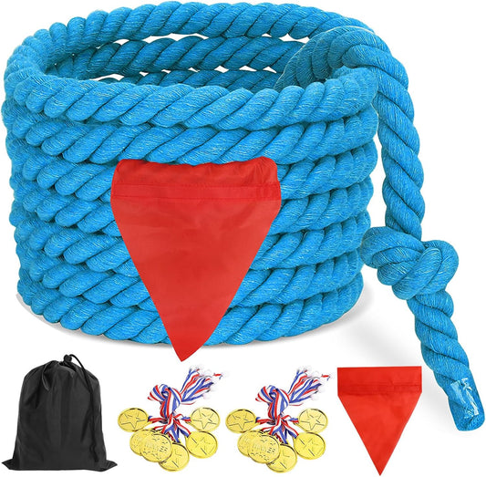 Tug of War Rope Games 40ft for Kids Adult, Field Day Family Reunion Outdoor Outside Yard Backyard Lawn Carnival Camping Picnic Games for Team Building, Blue