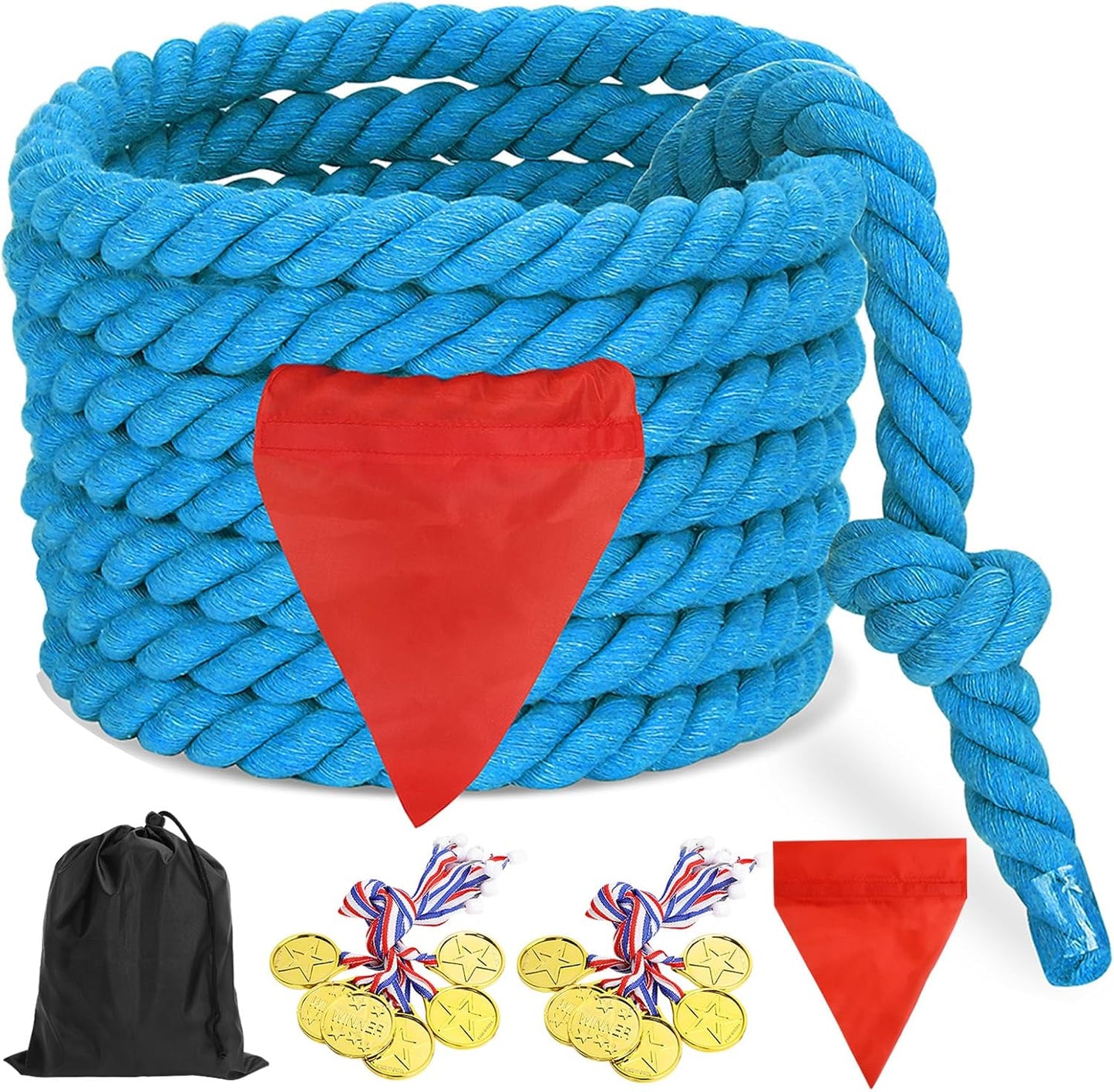 CWLAKON Tug of War Rope for Kids and Adults, Field Day Family Reunion Birthday Party Games, Outdoor Camping Picnic Games, Backyard Carnival Games,Team Building Activities Blue