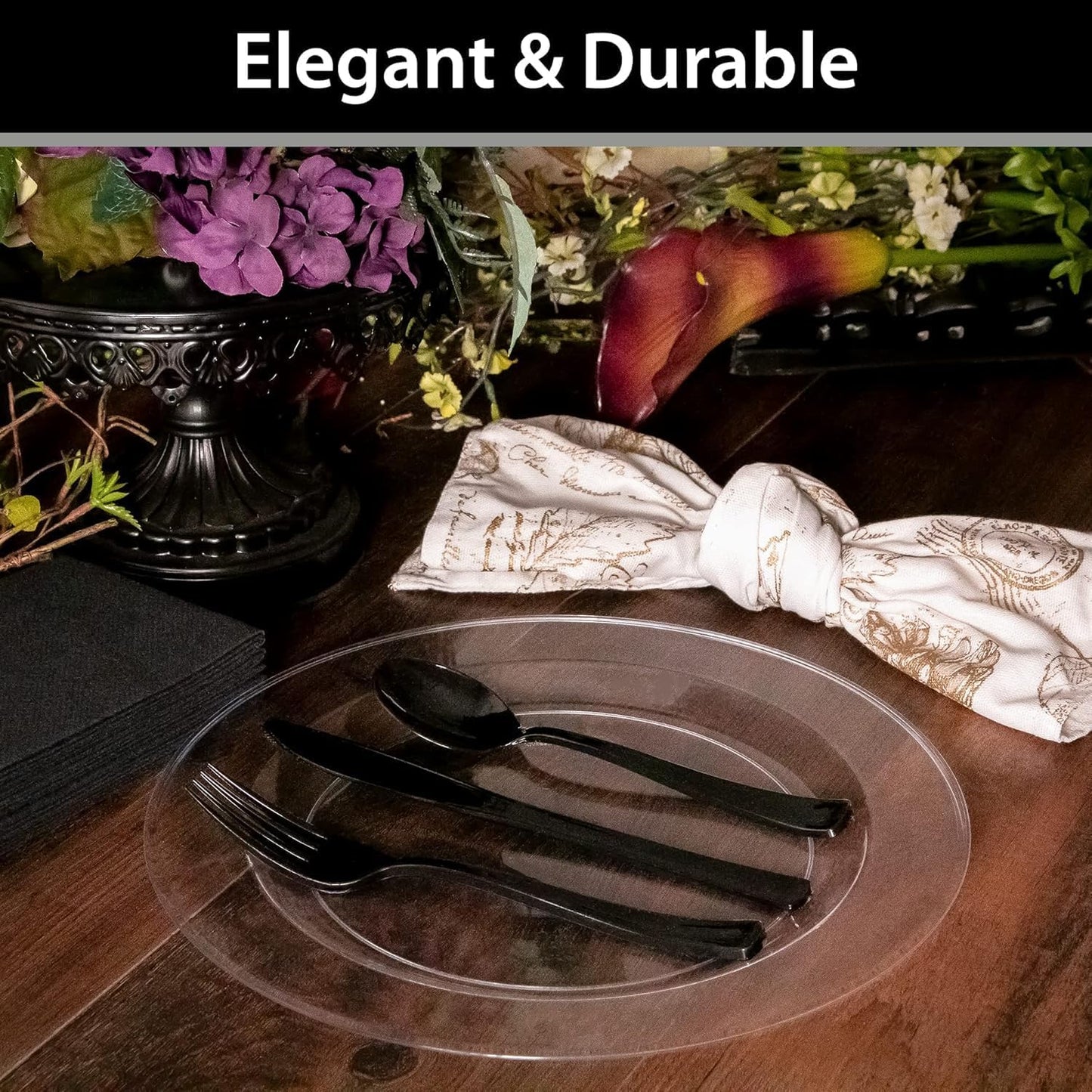 Lillian Tablesettings Premium Quality Heavyweight Plastic Plates China Like Wedding and Party Dinnerware Plastic Plates 9 inch, Crystal Clear - Value Pack 30 Count