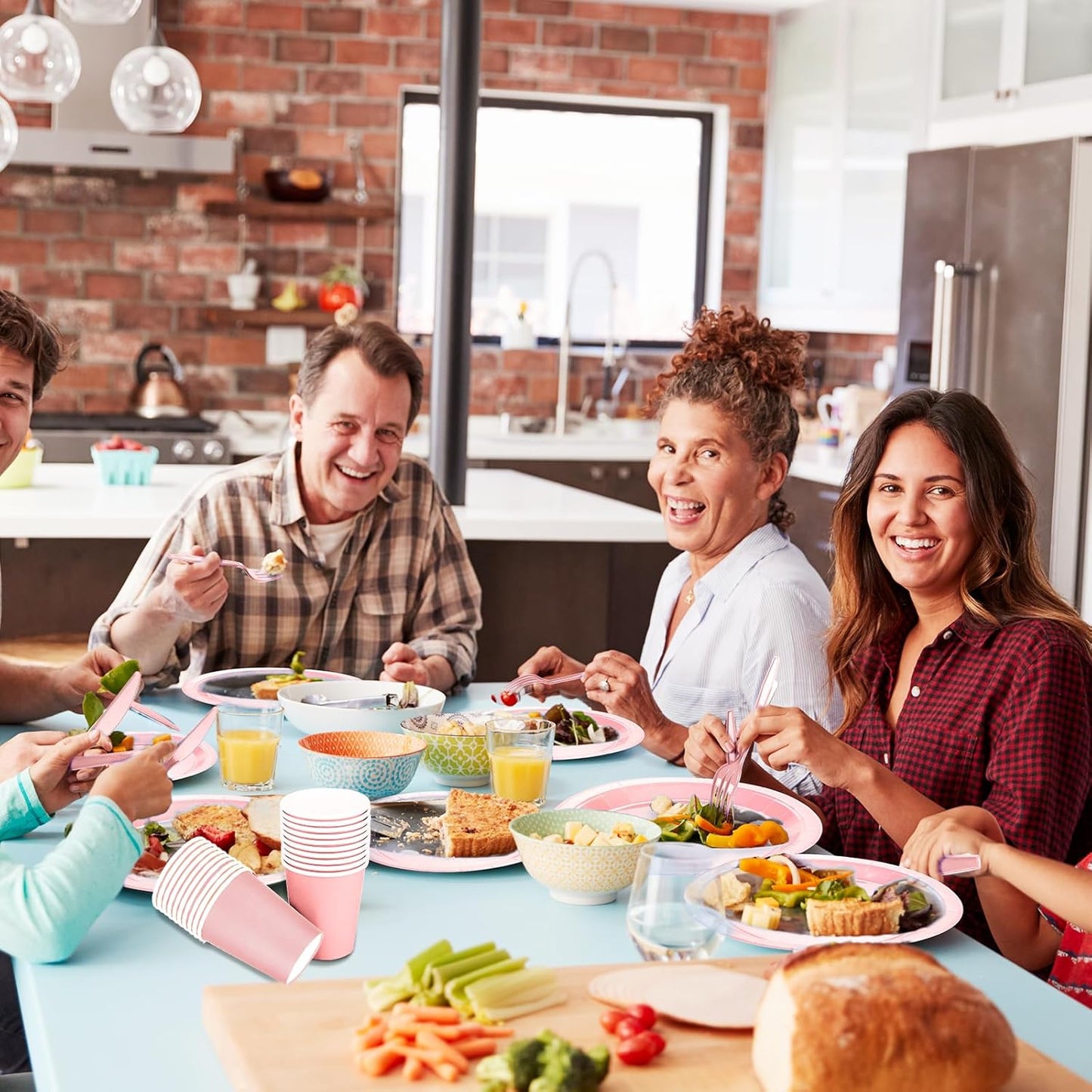 TWOWYHI 229PCS Pink Party Supplies Set Paper Disposable Plates Cups Plastic Spoons Forks Knives Pink Napkins for 30 Guests Disposable Party Dinnerware Sets for Wedding Birthday Parties