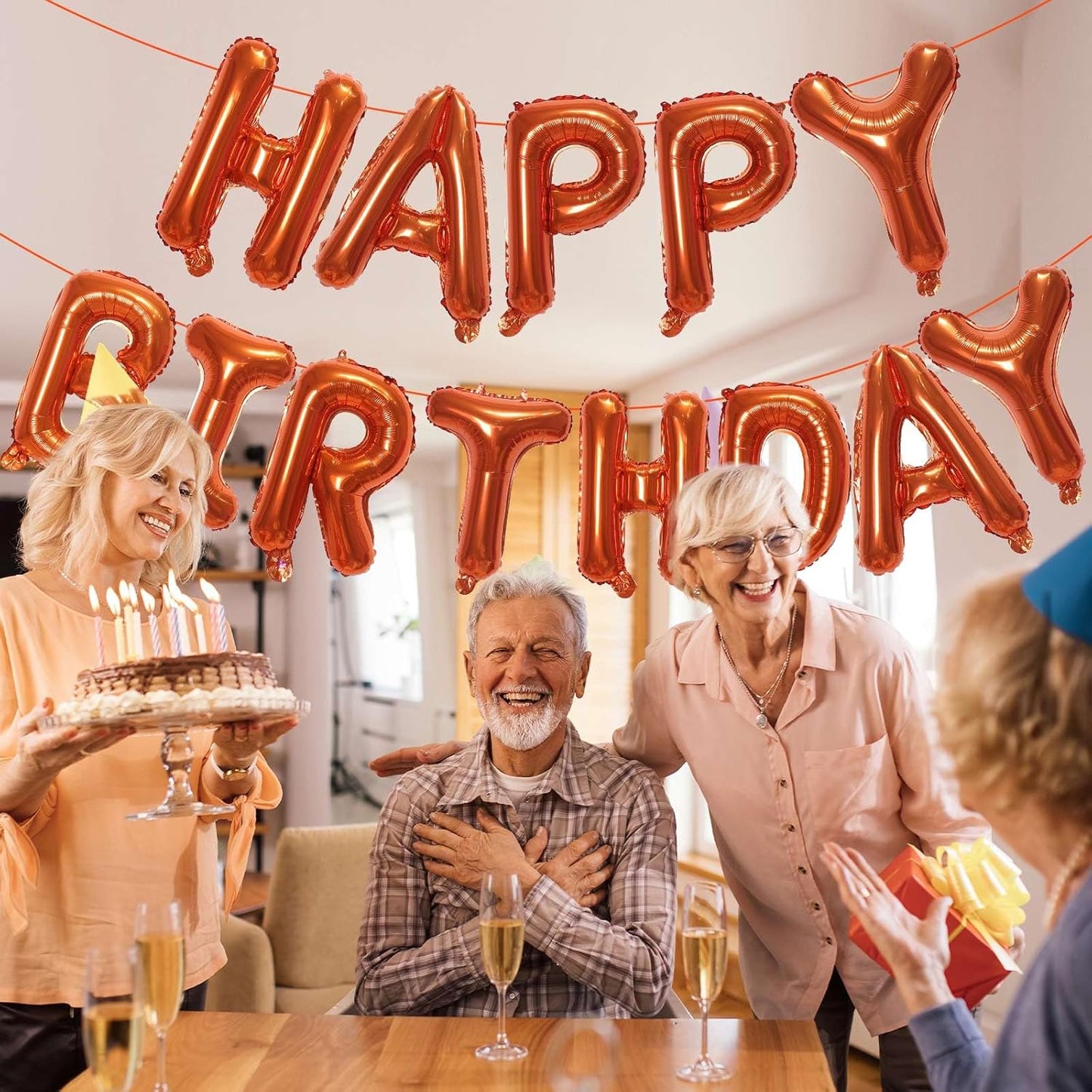 KALOR Orange Happy Birthday Balloons Banner, 16 Inch Mylar Foil Letters Balloon Sign for Women, Men, Boys & Girls Kids Birthday Decorations Photo Backdrop