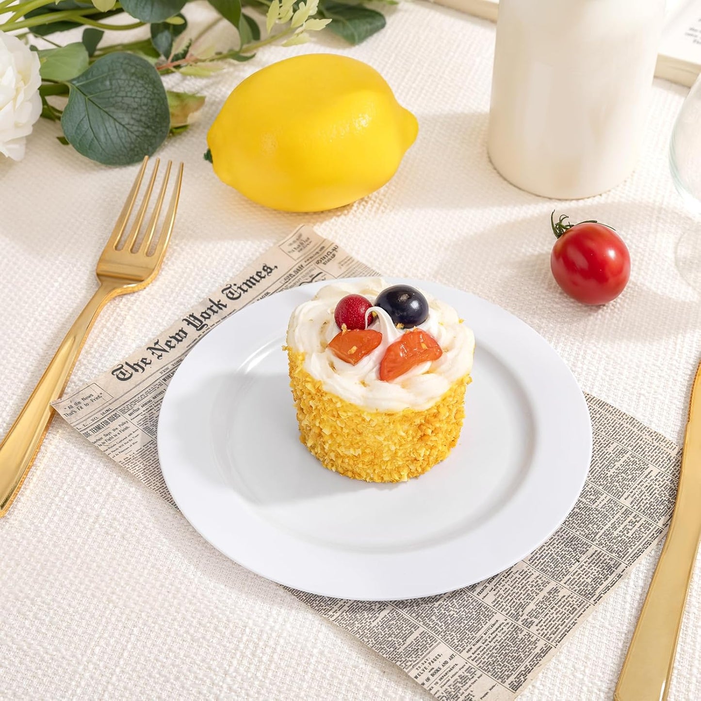 bUCLA 200PCS White Plastic Plates - 6.25inch Disposable Salad/Dessert/Appetizer/Small Cake Plates for Wedding & Party