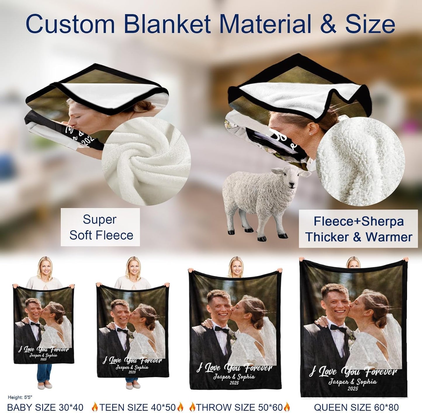 MeMoShe Custom Blanket with Picture, Personalized Sherpa Blanket for Adult, I Love You Wedding Gifts for Couples Girlfriend Boyfriend, Customized Throw Blanket for Adults Wife Husband-1 Photo Sherpa