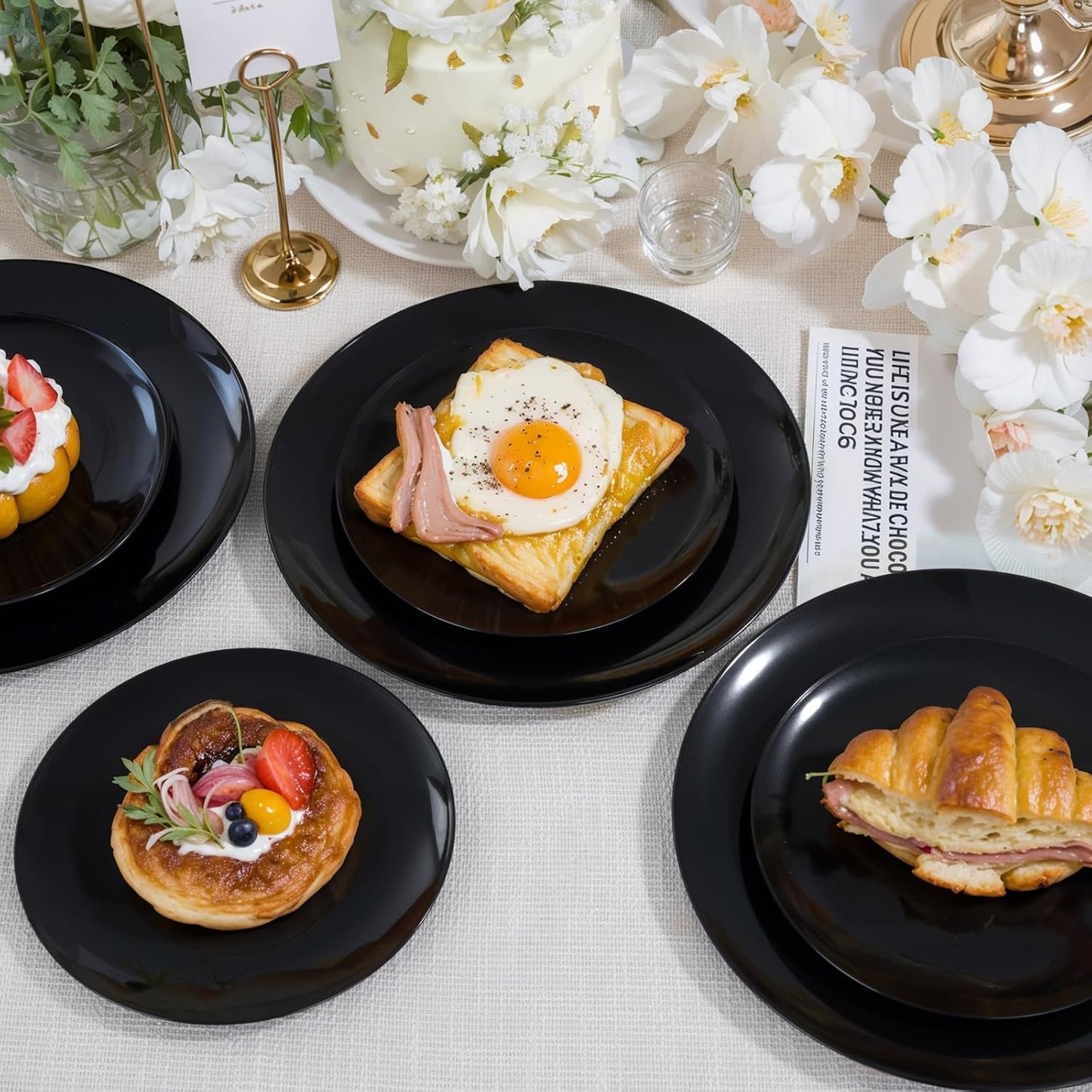 LIYH 120 Pcs Black Plastic Plates Heavyduty - Halloween Plates Disposable Plate Dishes for Party Wedding Includes 60 Dinner 10.25" & 60 Dessert Plate 7.5" for Halloween Day