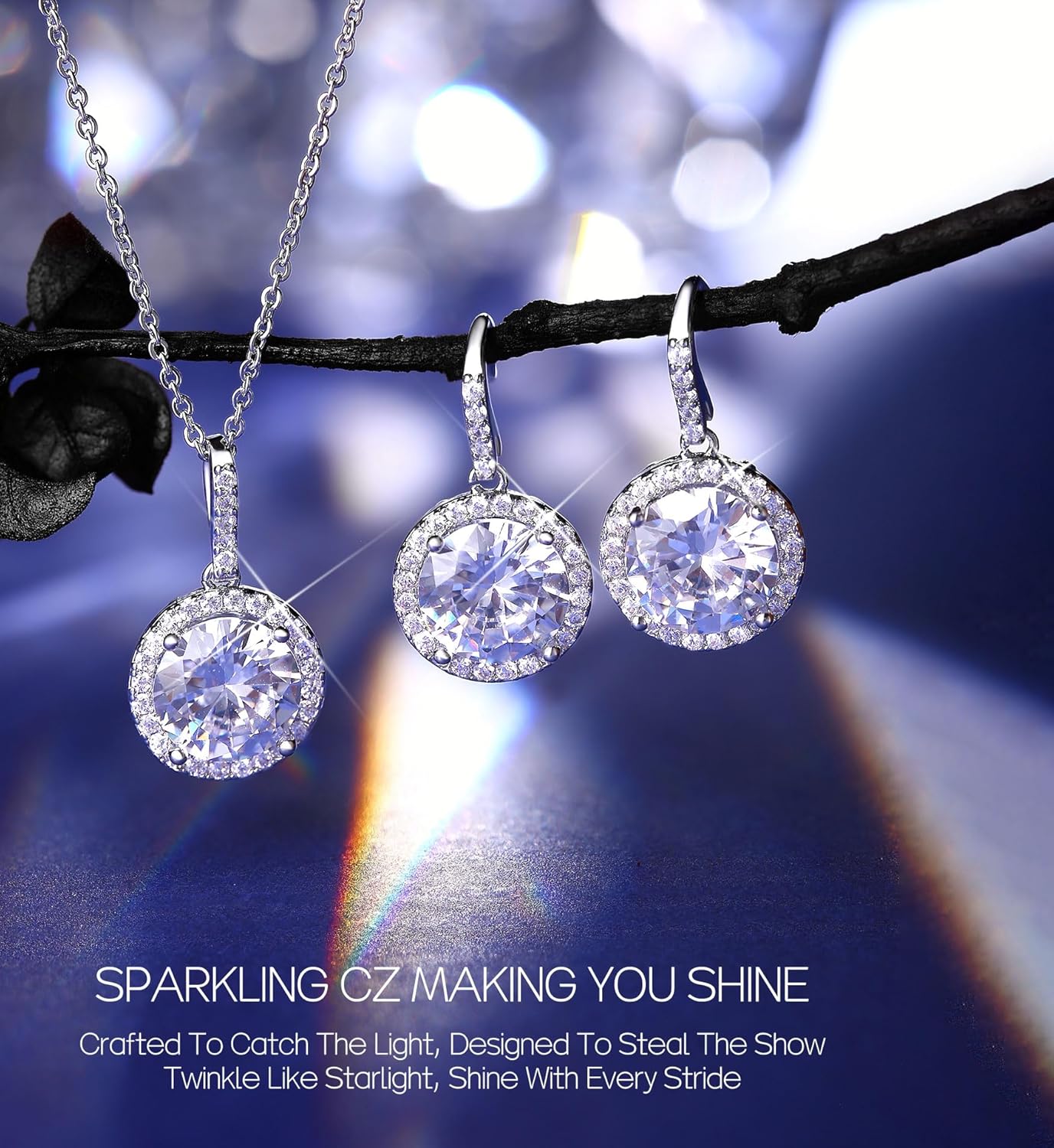 Sparkly Earrings Necklace Jewelry Set For Women Bride Bridesmaids Bridal Wedding Party Prom Jewelry Birthday Gift