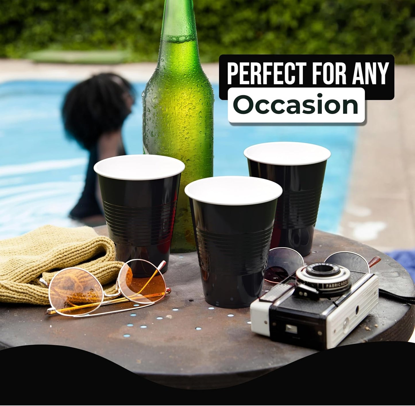 18 Oz Black Plastic Cups For Party Supplies 50 Pack | Black Disposable Cups Plastic | Disposable Drinkware For Parties, Events & Everyday