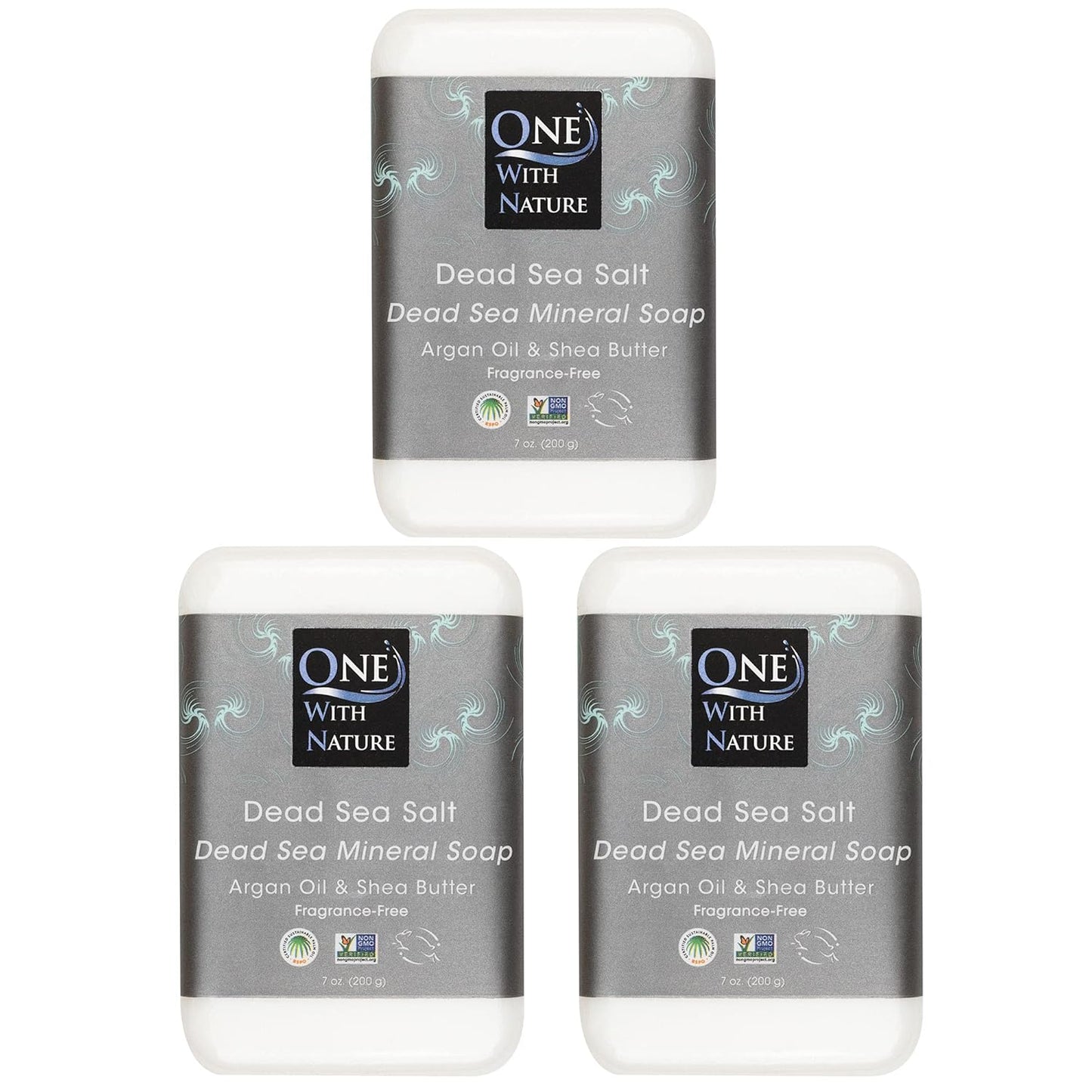 One With Nature Dead Sea Salt Soap 7oz 3-Pack – Purifying and Exfoliating Soap Bar with Dead Sea Minerals for Face & Body, for Men & Women. Unscented.