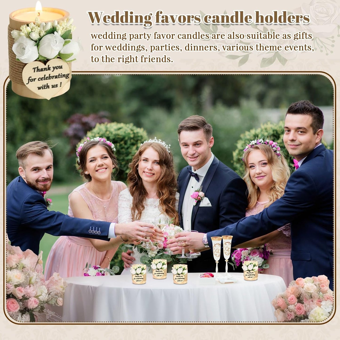 24 pcs Handmade White Rose Wood Tealight Candle Holder,Bridal Shower Tealight Holder Thank You Gifts, Wedding Favors for Guests, Wooden Cylinder Candle Holders for Table Centerpiece