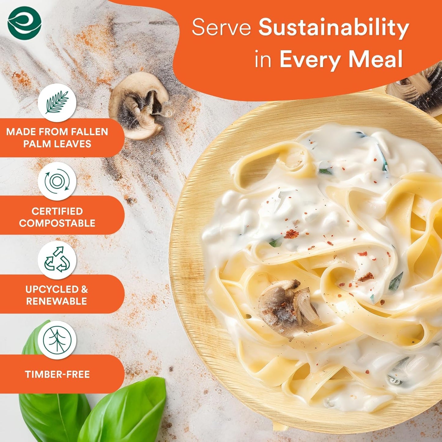 ECO SOUL Compostable 8 Inch Palm Leaf Round Plates (50 Count) Like Bamboo Plates | Biodegradable | Eco-Friendly, Microwave & Oven Safe