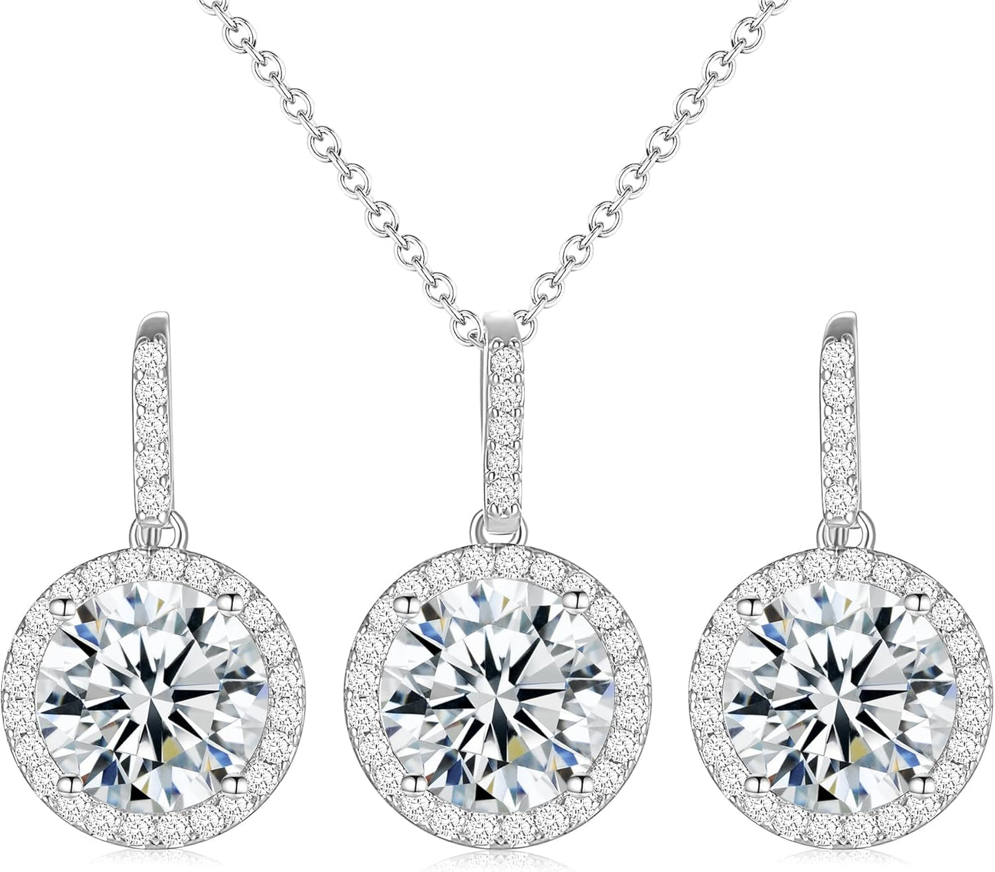 Sparkly Earrings Necklace Jewelry Set For Women Bride Bridesmaids Bridal Wedding Party Prom Jewelry Birthday Gift