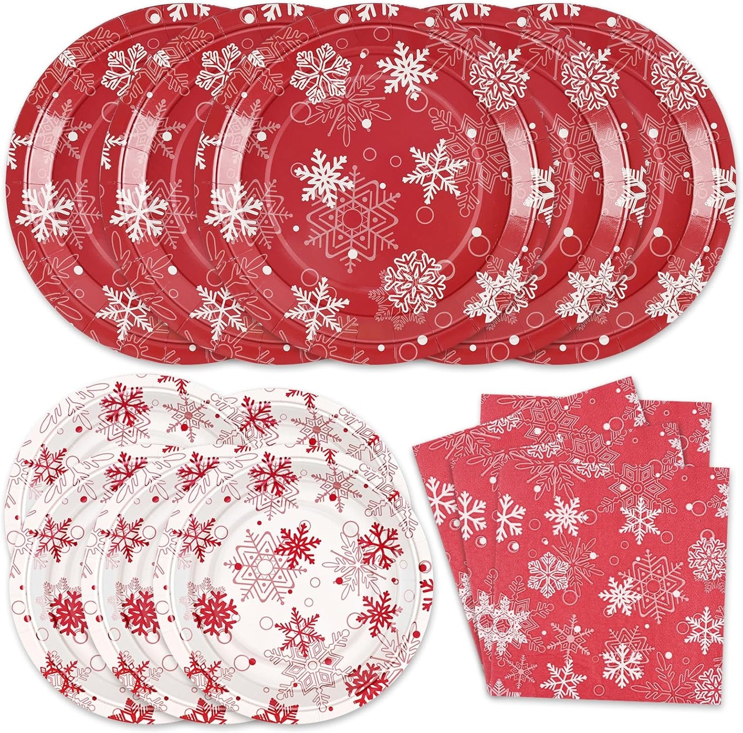 Homlouue 200Pcs Christmas Plates and Napkins Set – Disposable Snowflake Dinnerware with 50 Dinner & 50 Dessert Plate, Christmas Paper Plates and Napkins for Holiday Parties Decor