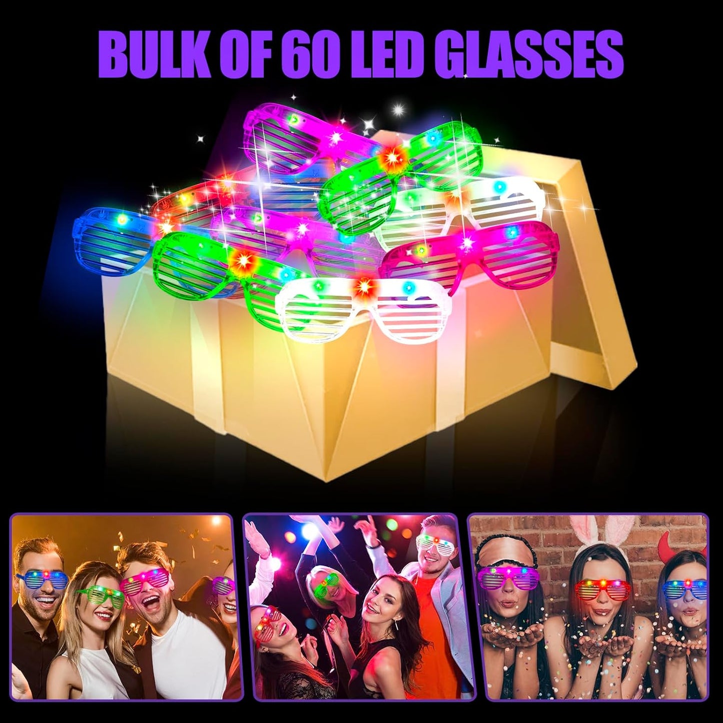 20 PCS LED Glasses, 6 Neon Color Led Glasses, Glow in The Dark Party, Neon Party Supplies for Kids Adults Birthday Wedding New Year Glow Toys Party Halloween