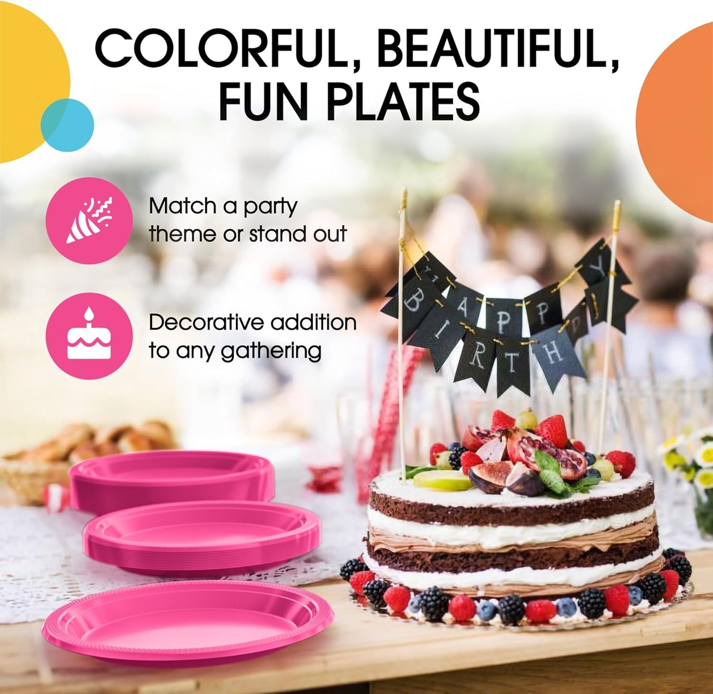 Exquisite Party Solids Cerise Plastic Plates For Party 7" Cerise Disposable Plates Heavy Duty 100 Pcs Plastic Dinnerware Sets Heavy Duty 350 GSM Disposable Dinnerware Set