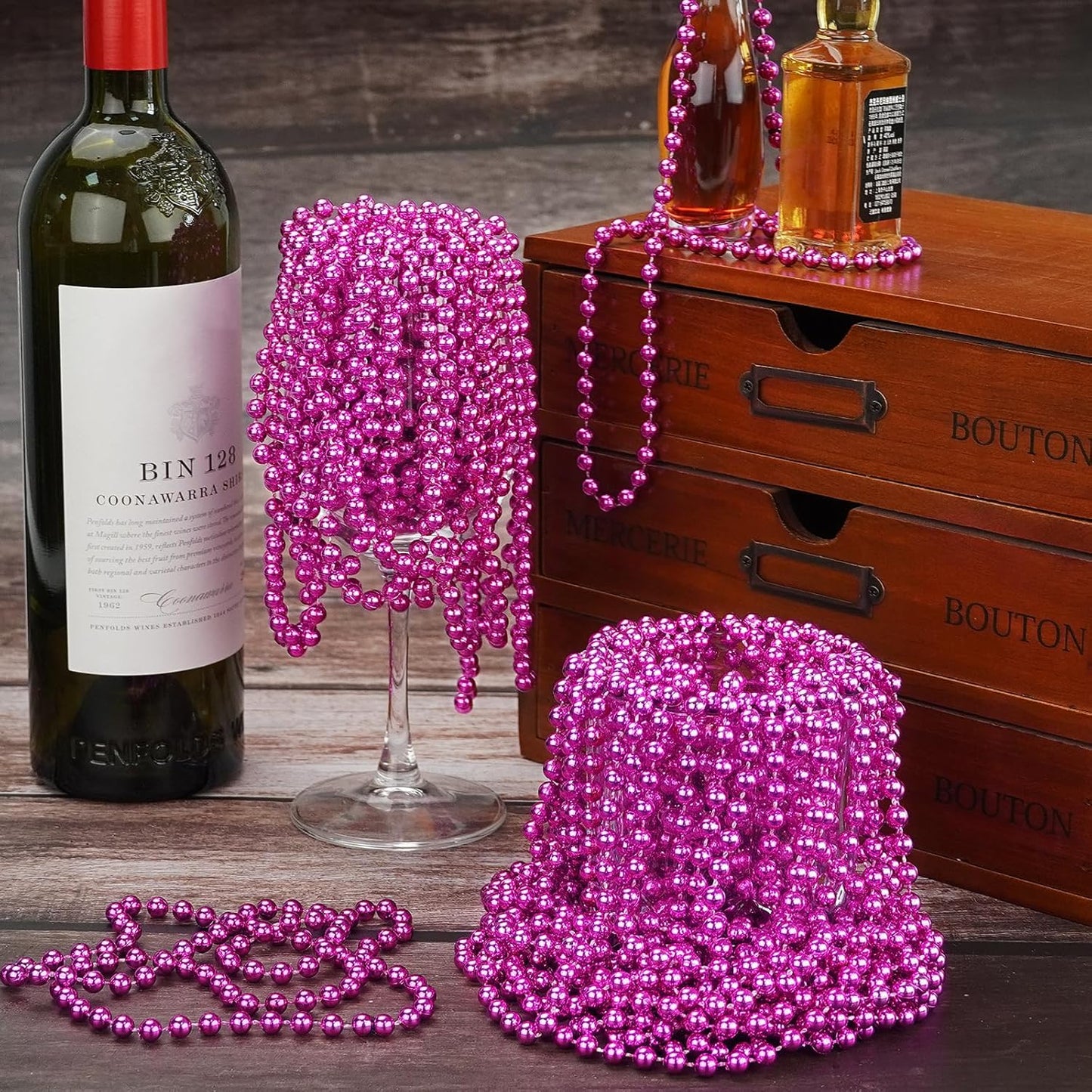 YAXINRUI 24 PCS Hot Pink Bead Necklaces, Pink Mardi Gras Beads, Cancer Awareness Beads Necklaces, Valentine Necklace, 33 Inch Round Party for Mardi Gras Christmas Cancer Awareness Month Events