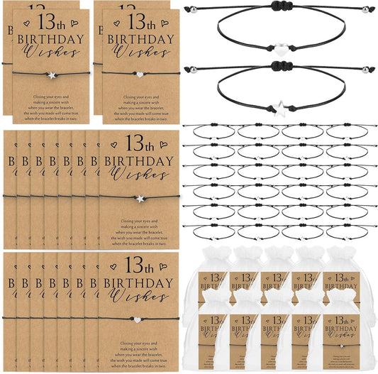Misdary 25 Set Sweet 13th Birthday Wish Party Favors for Guests Include Adjustable Heart Charm Star Bracelets Gift with Thank You Wish Cards for Birthday Souvenirs Party Supplies Decor