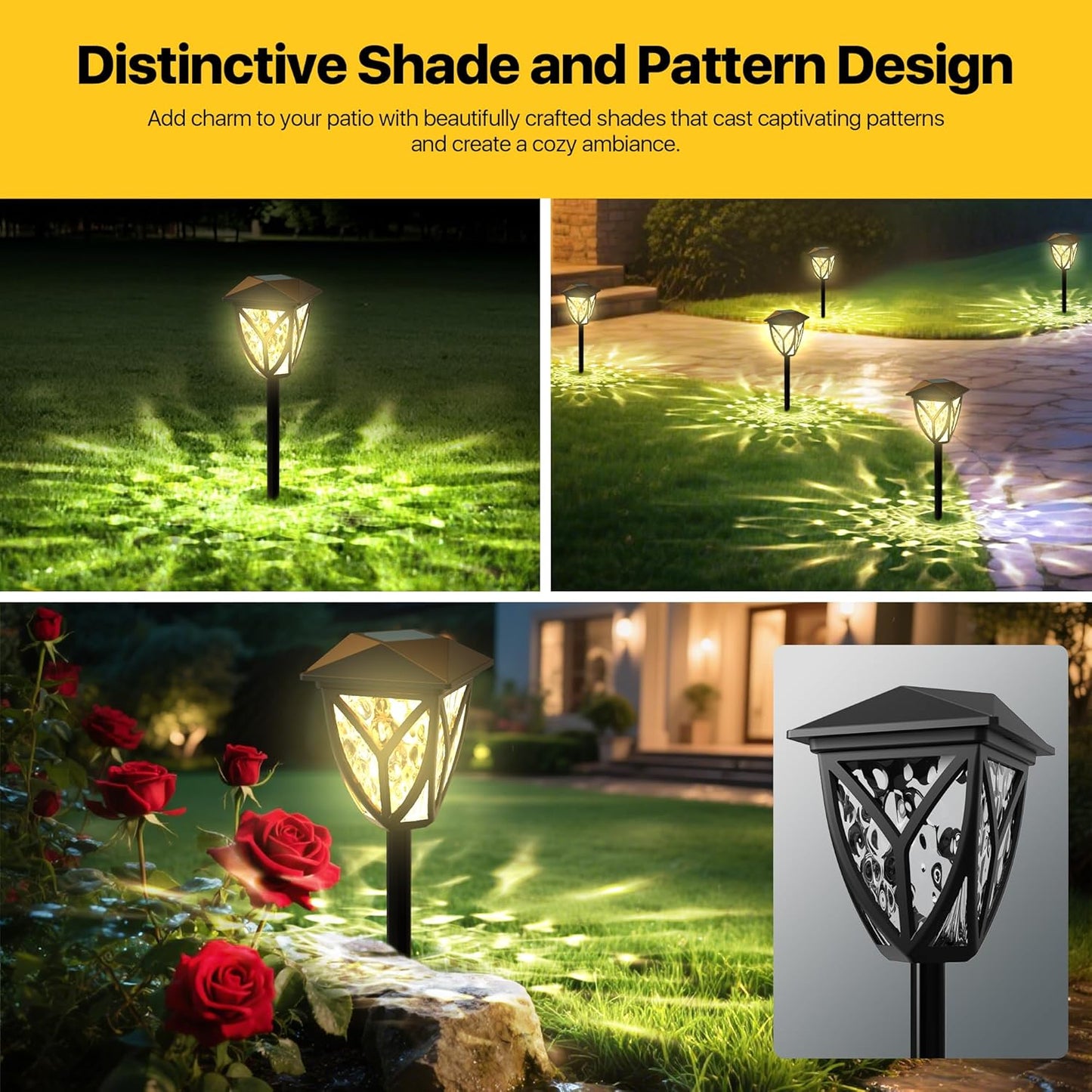 Ensenior 8-Pack Solar Lights Outdoor, 16.77" 3000K LED Solar Garden Lights for Pathway, Yard, Patio, Walkway, Planter, Waterproof, Energy-Efficient Landscape Lighting