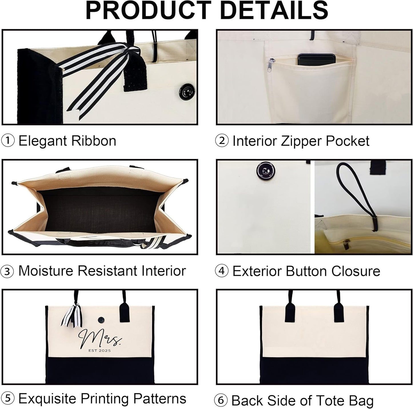 Afterprints Mrs Canvas Tote Bag for Bride 2025, Bride Gifts for Bridal Shower, Wedding Gifts for Bride to Be, Future Mrs, Engagement, Bachelorette Party Gift