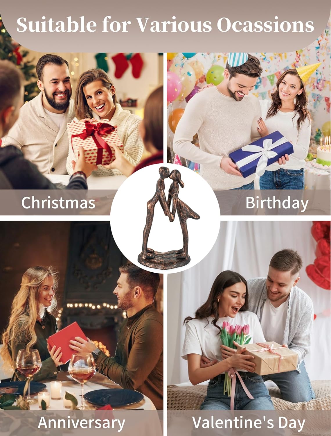 Sziqiqi 7th Anniversary Couple Gifts: 7 Year Anniversary Wedding Gifts for Him Her - Copper Gift for Husband Wife - Gift for Christmas Birthday Valentines Kissing Couple Figurines