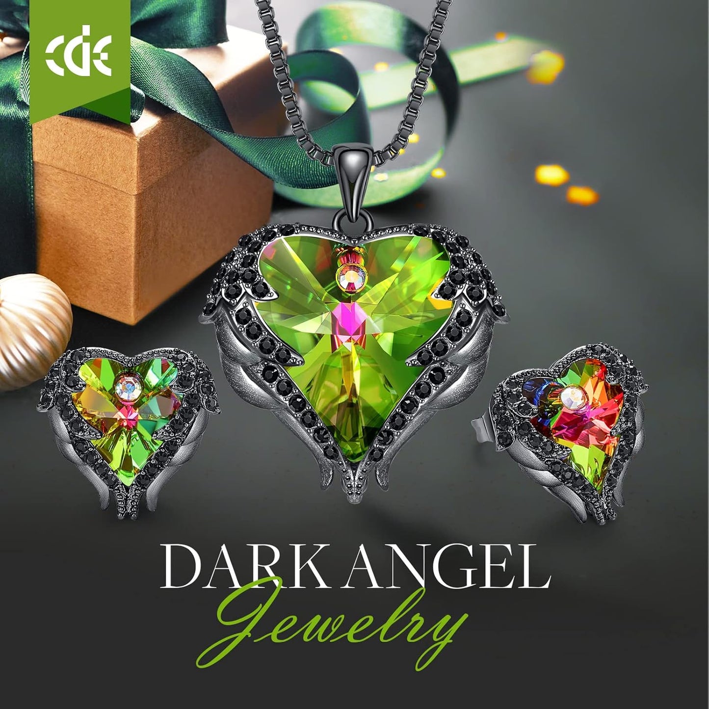 CDE Mothers Day Jewelry Set for Women, Angle Wing Heart Pendant Necklaces and Earrings with Birthstone， Birthday/Anniversary Christmas Jewelry Gift for Women Wife Her