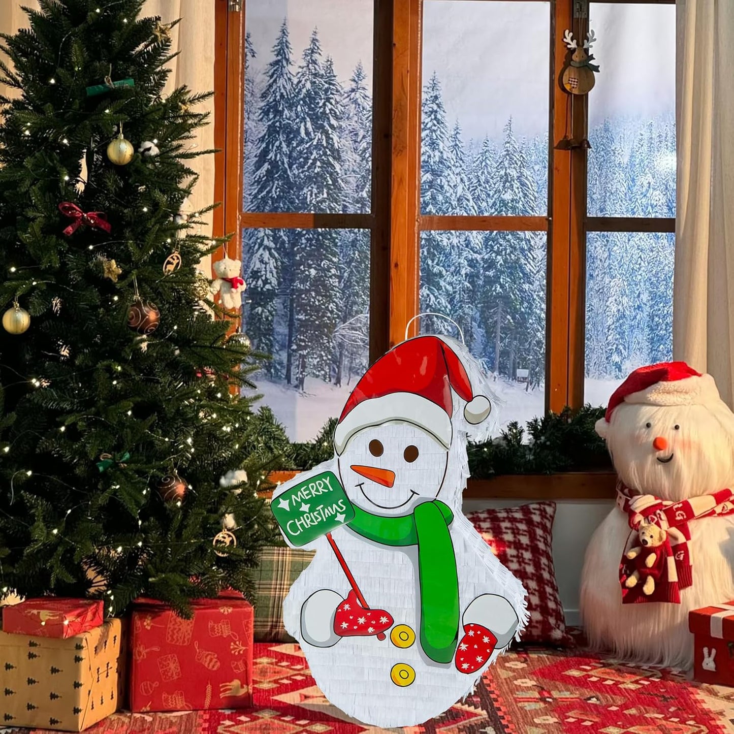 PCFING 21.6 Inch Christmas Snowman Piñata with 30 Inch Piñata Stick Blindfold Confetti for Boy Girl Adults Xmas Party Game Decorations