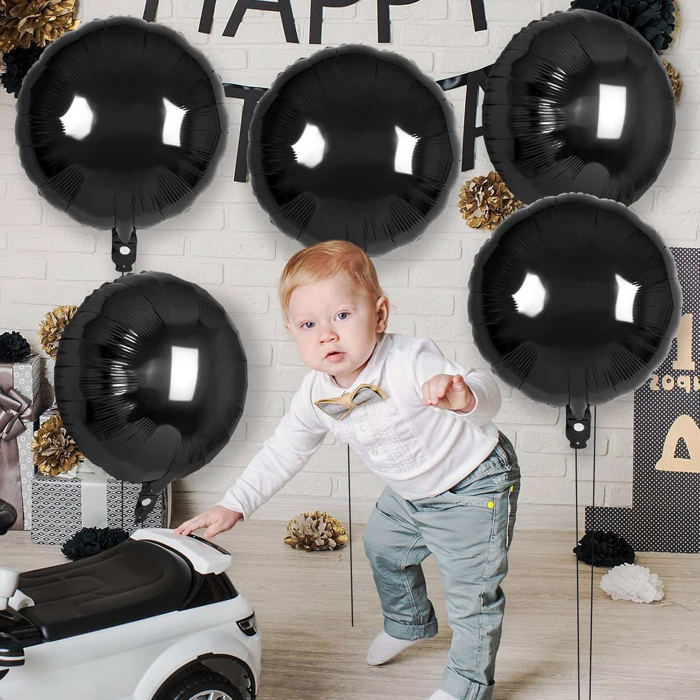 20 Pcs Black Round Shaped Balloons,18 Inch Round Foil Balloon,Giant Round Mylar Balloon Helium Balloons for Birthday Party Baby Shower Wedding Decorations (Black)