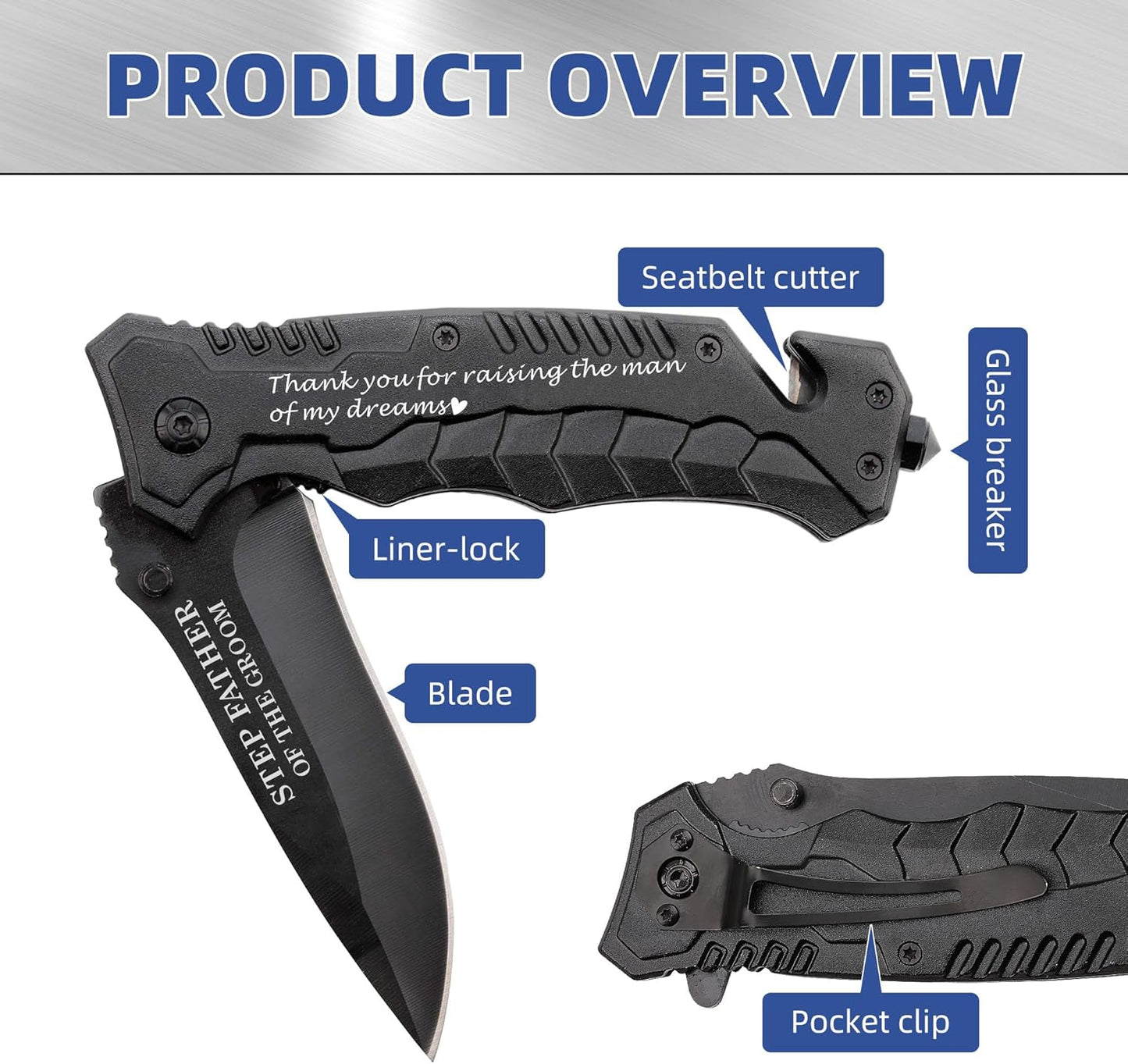 Step Father of the Groom Wedding Gifts from Bride - Engraved Pocket Knife - Thank You for Raising the Man of My Dreams, Thank You Gift for Step Father from Daughter in Law