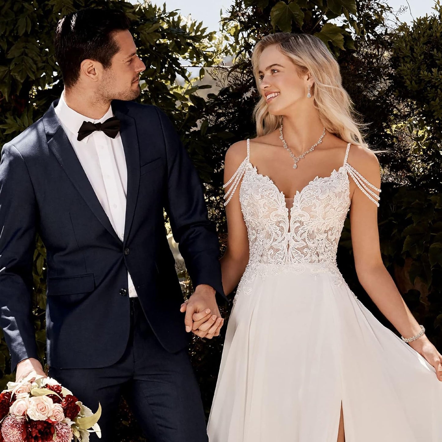 Crysdue Wedding Jewelry Set for Women, Floral Leaf Vine Teardrop Necklace Dangle Earrings Bracelet and Hair Comb, Cubic Zirconia Elegant Party Prom Jewellery for Bridal Bridesmaid