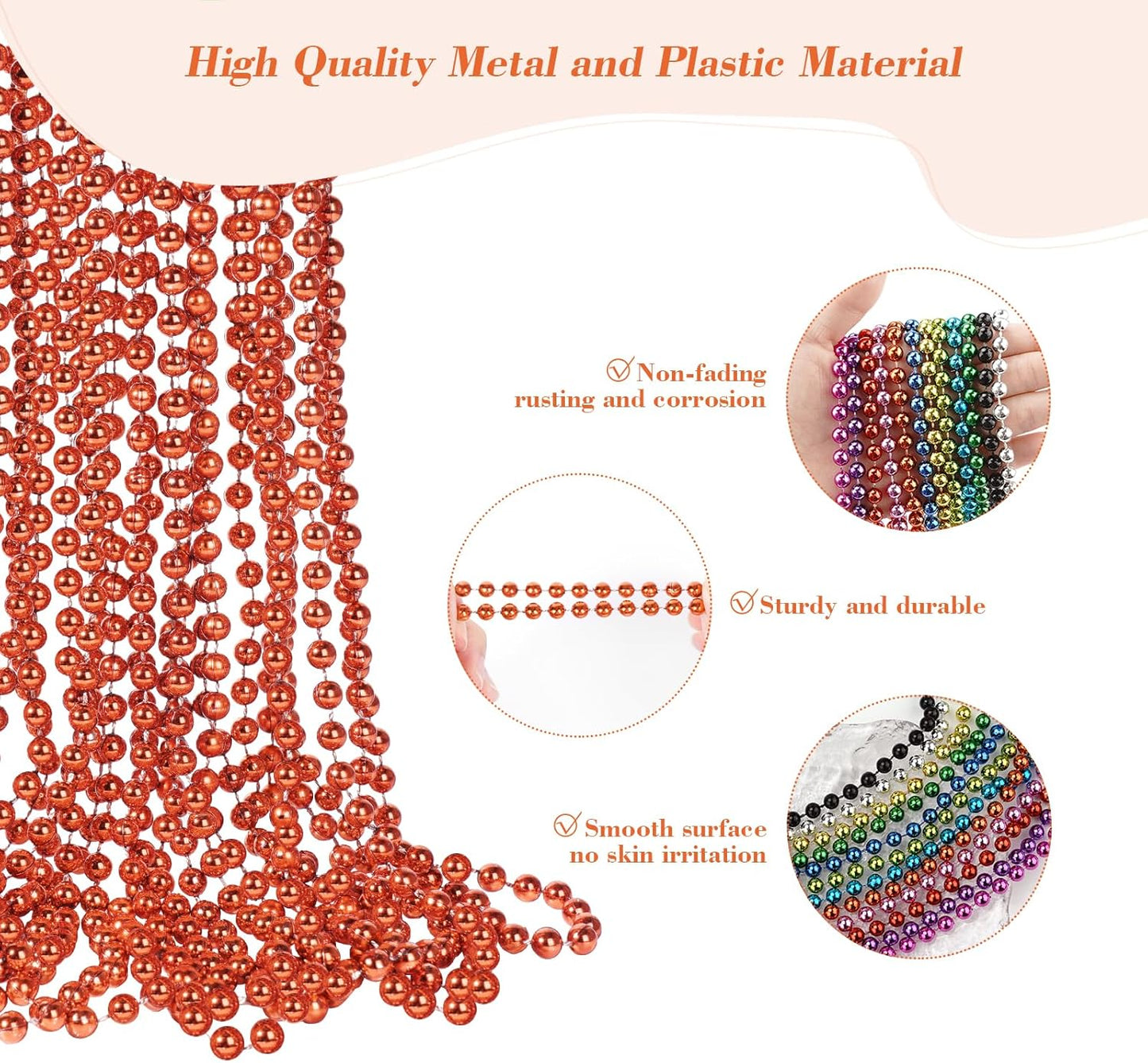 YAXINRUI 24 PCS Orange Bead Necklace, Orange Mardi Gras Beads, 33 Inch Halloween Beaded Necklace for Mardi Gras Christmas Halloween Festive