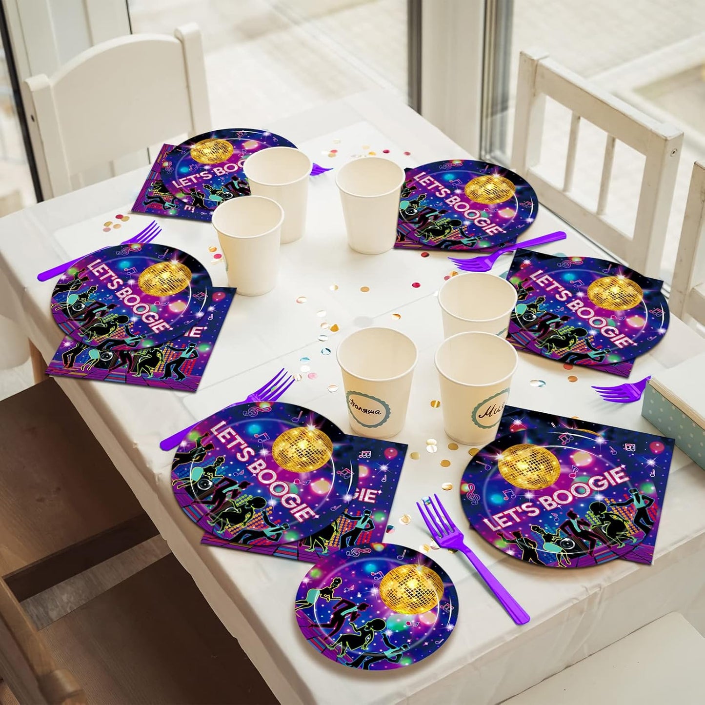 96 Pcs 70s Disco Party Plates and Napkins Supplies, The 70's Birthday Party Decorations 80s 90s Dance Disco Boogie Theme Party Tableware Kit, Serves 24