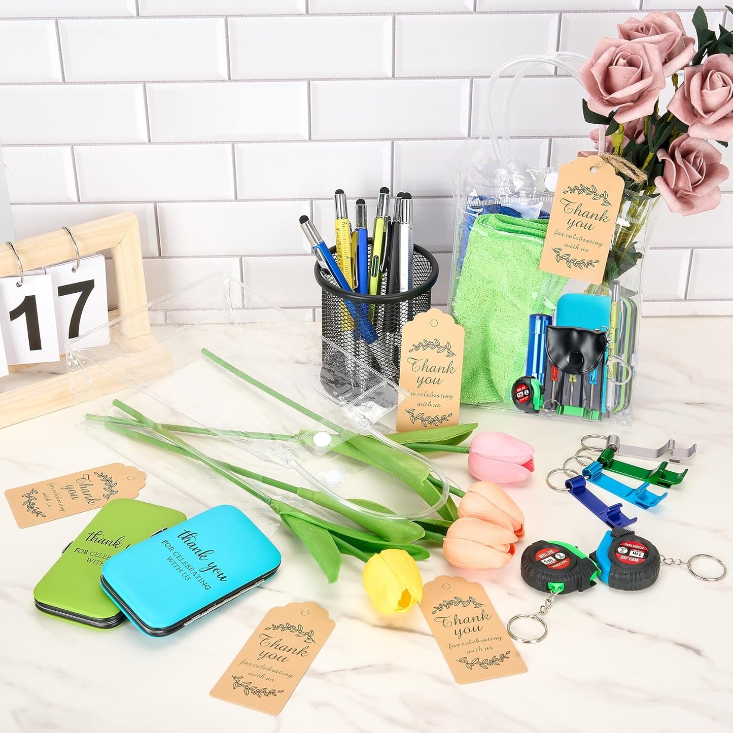 6 Set Baby Shower Prizes for Men, Bottle Opener Keychain, Multi-Tool Pen, Measuring Tape, Nail Clipper Set, Baby Shower Game Prizes for Winner Bachelor Party