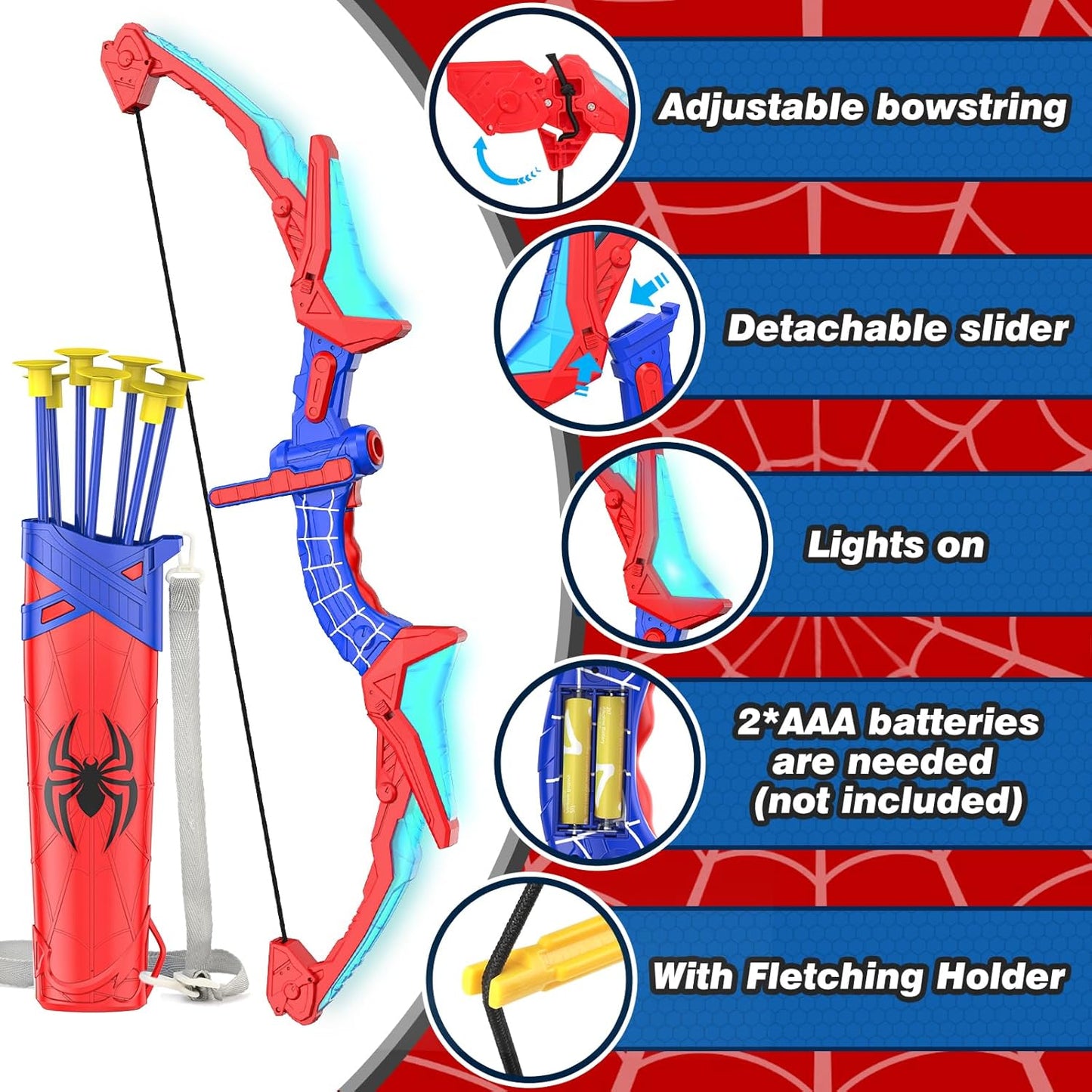 Bow and Arrow Set for Kids, LED Light Up Archery Set with 7 Suction Cup Arrows, Quiver & Standing Web Target for Indoor/Outdoor, Birthday Gifts Toys for 4 5 6 7 8 9 10 12 Year Old Boys Girls