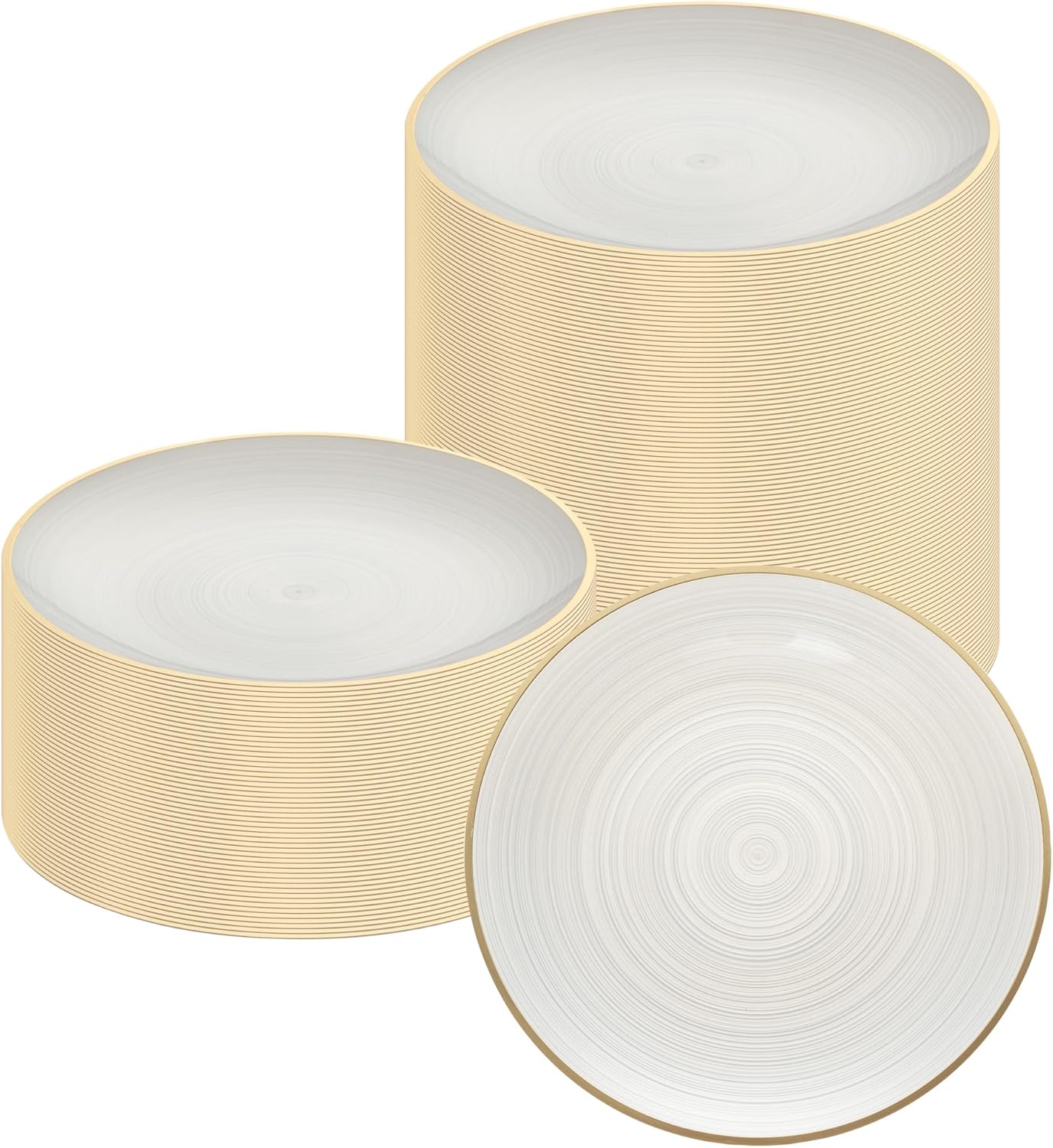 Restaurantware Plastic Plates 20 Pcs 7.25" Gold Rimmed Disposable Plates Heavy-Duty White Translucent Rippled Plastic Dinner Servers for Party, Weddings, Salads, Desserts, and Appetizers